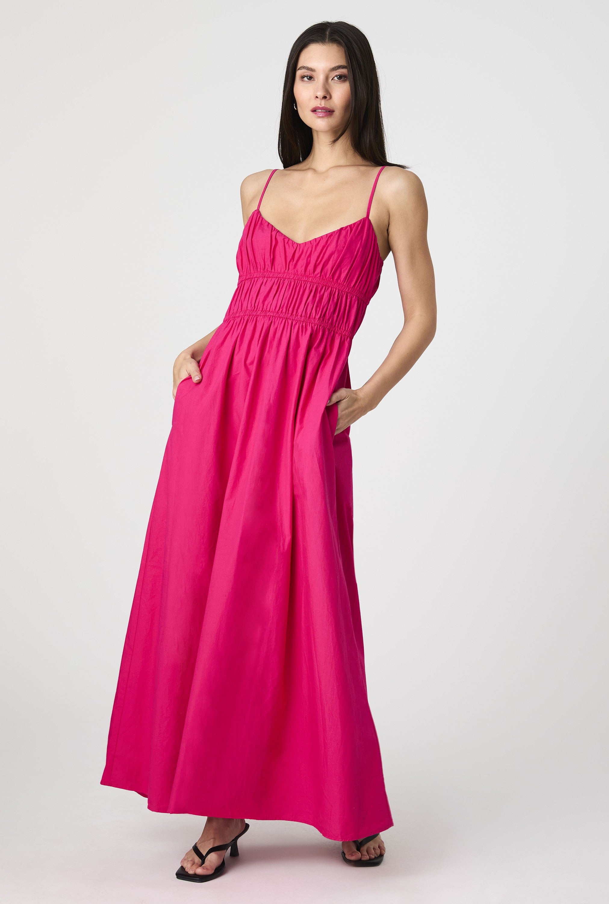 Poplin Ruched Maxi Dress