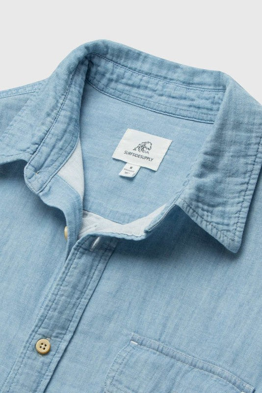 Zhu Chambray Double Gauze 2 Pocket Shirt Blue – South Moon Under