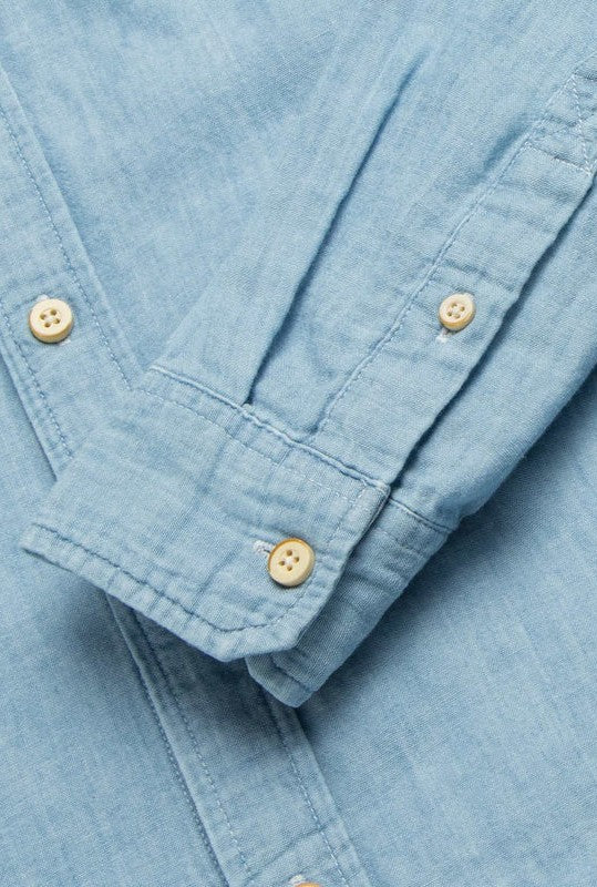 Zhu Chambray Double Gauze 2 Pocket Shirt Blue – South Moon Under