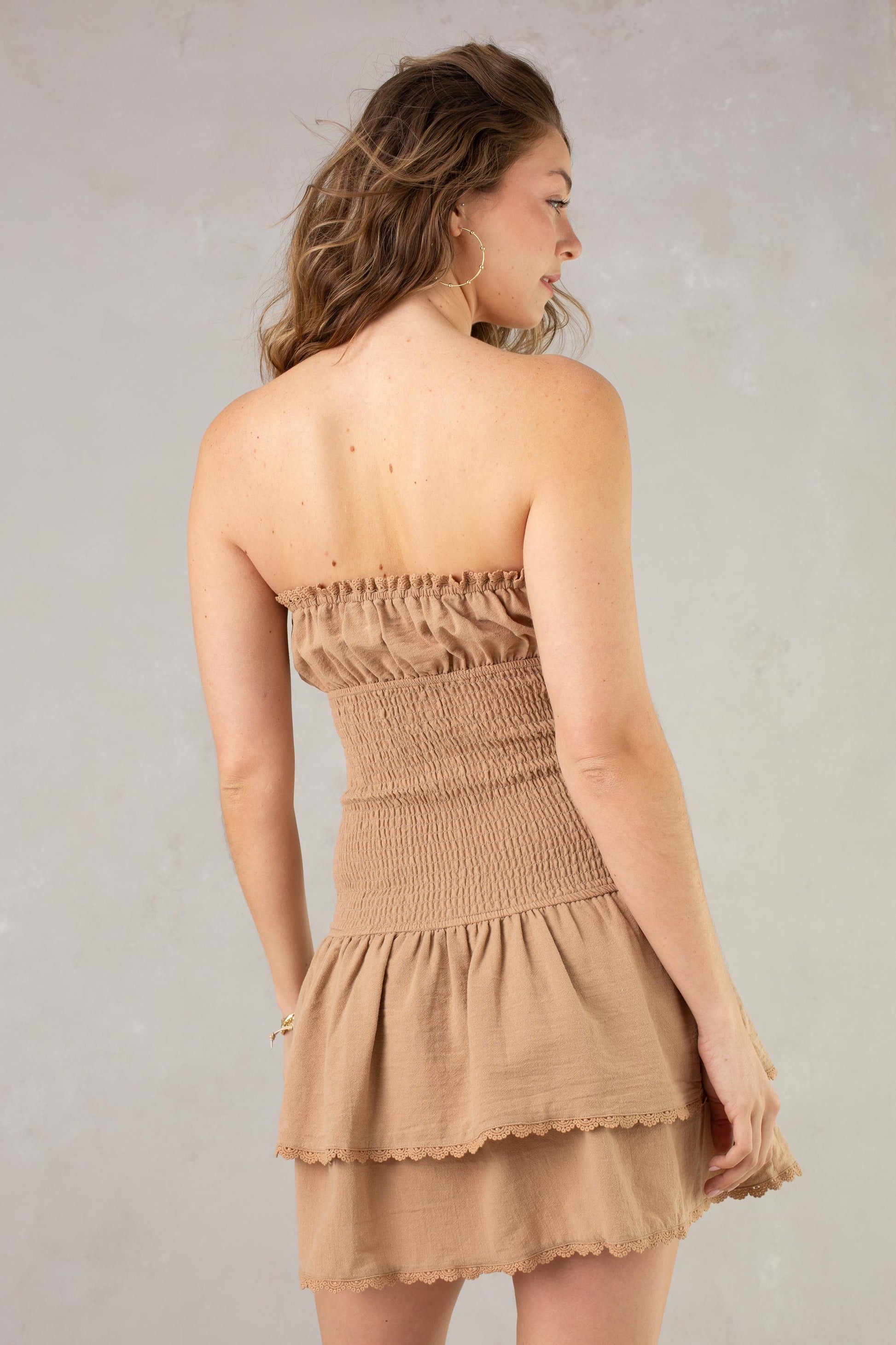 Ellie Smocked Mini Dress Butter Bronze Brown / M Ellie Smocked Mini Dress Butter Bronze Brown / M