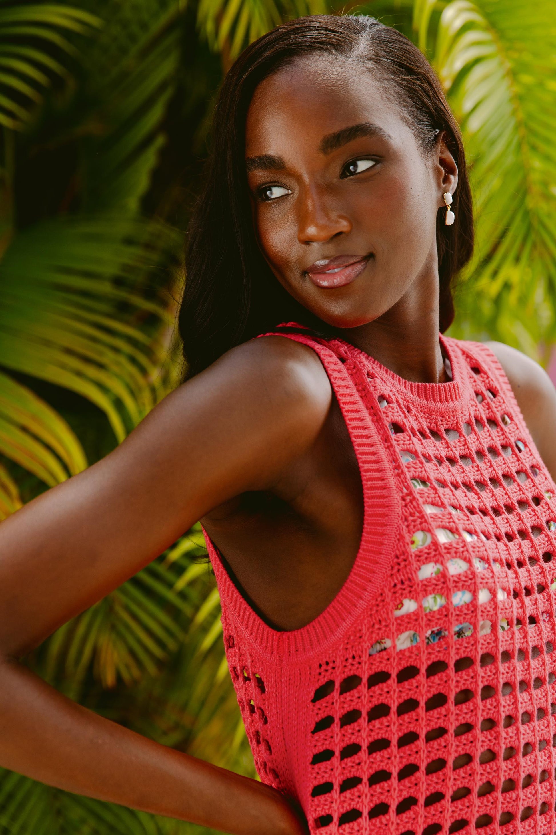 Brisa Crochet Tank Dress Coverup Black Pink / XS Brisa Crochet Tank Dress Coverup Black Pink / XS
