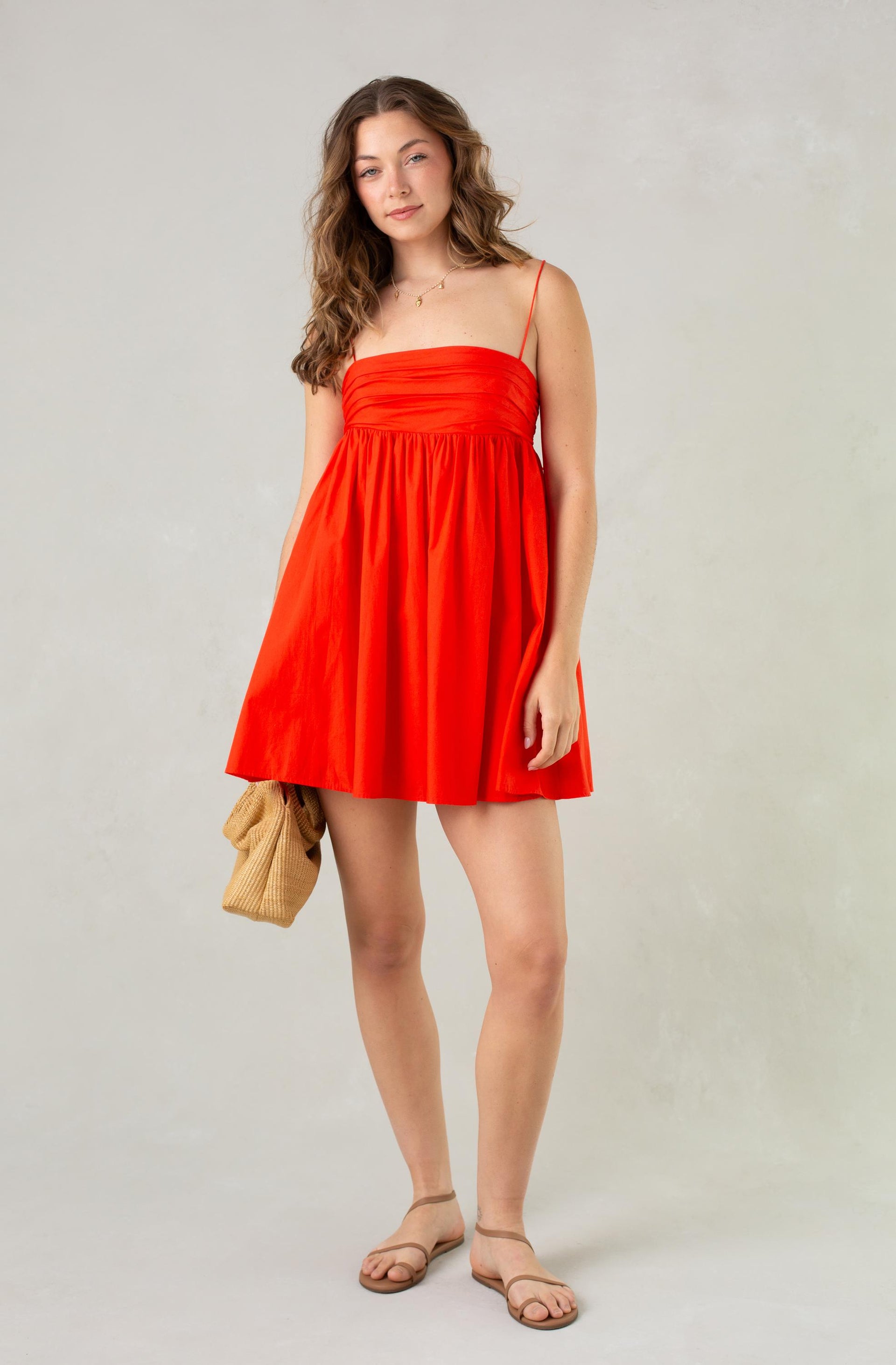 cienna strappy polka dot mini dress Lucille Organic Cotton Mini Dress Brown Polka Dot Red / M