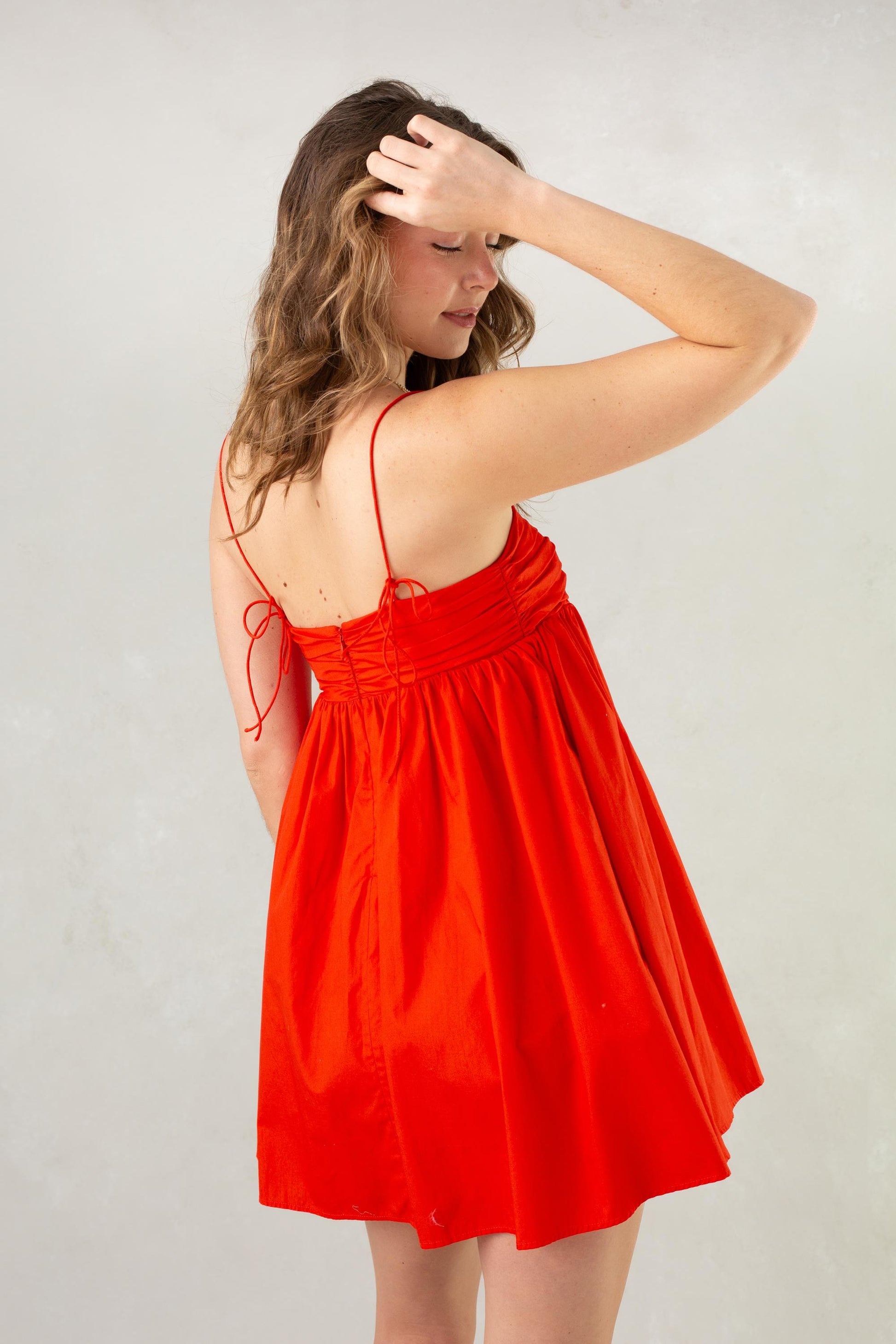 Lucille Organic Cotton Mini Dress Brown Polka Dot Red / M Lucille Organic Cotton Mini Dress Brown Polka Dot Red / M