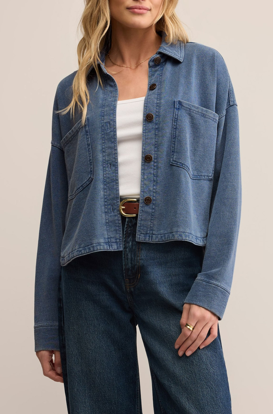 All Day Cropped Knit Denim Jacket