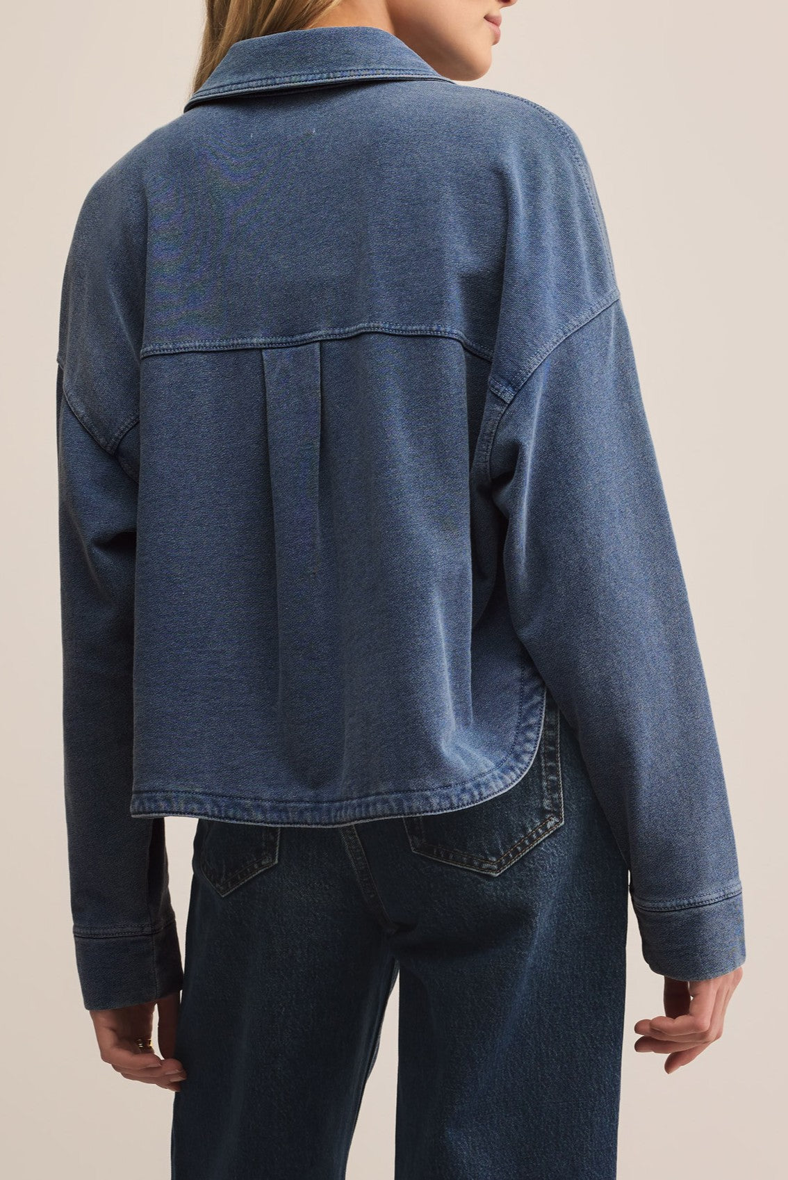 All Day Cropped Knit Denim Jacket