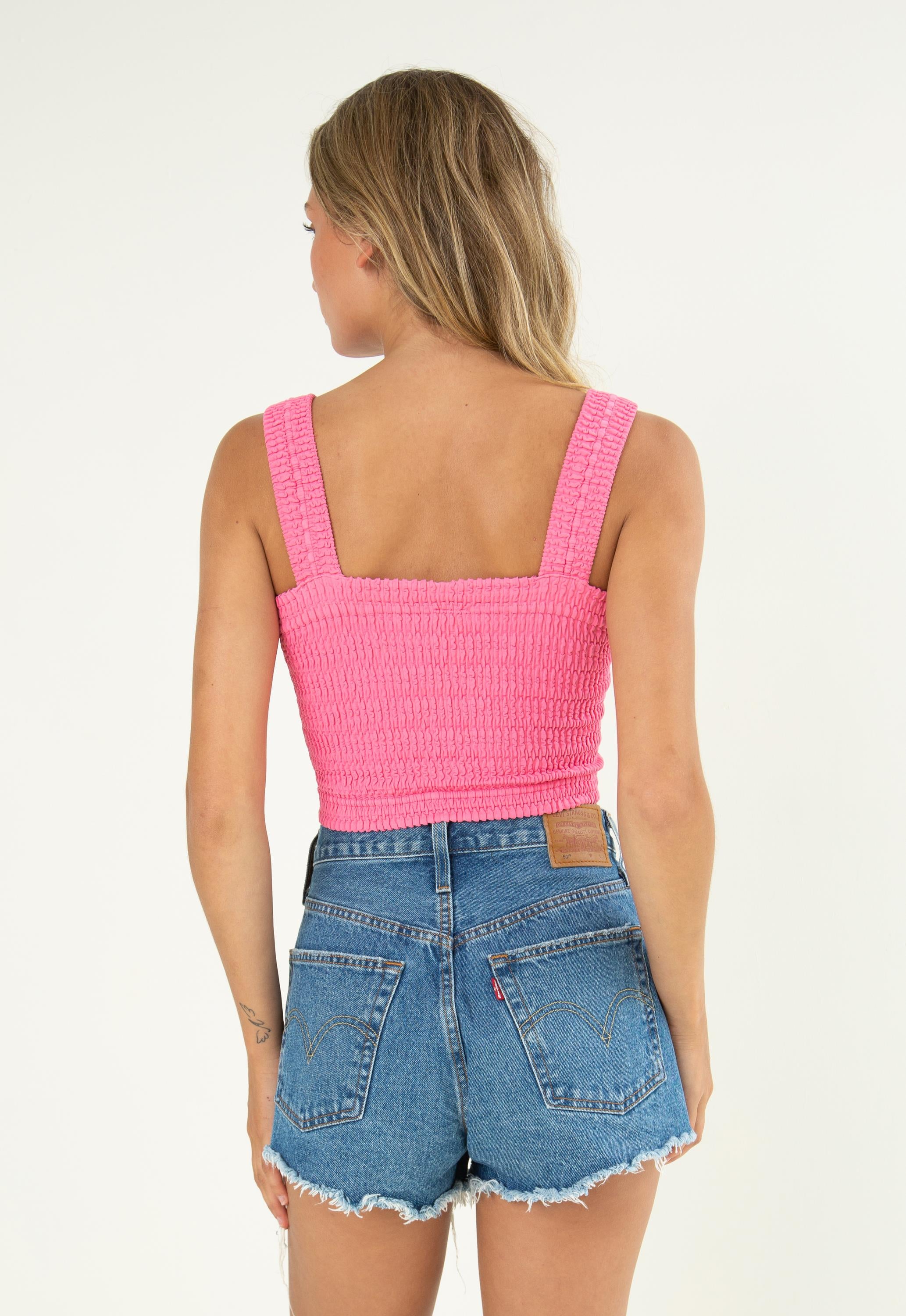 Shirred Square Neck Crop Top