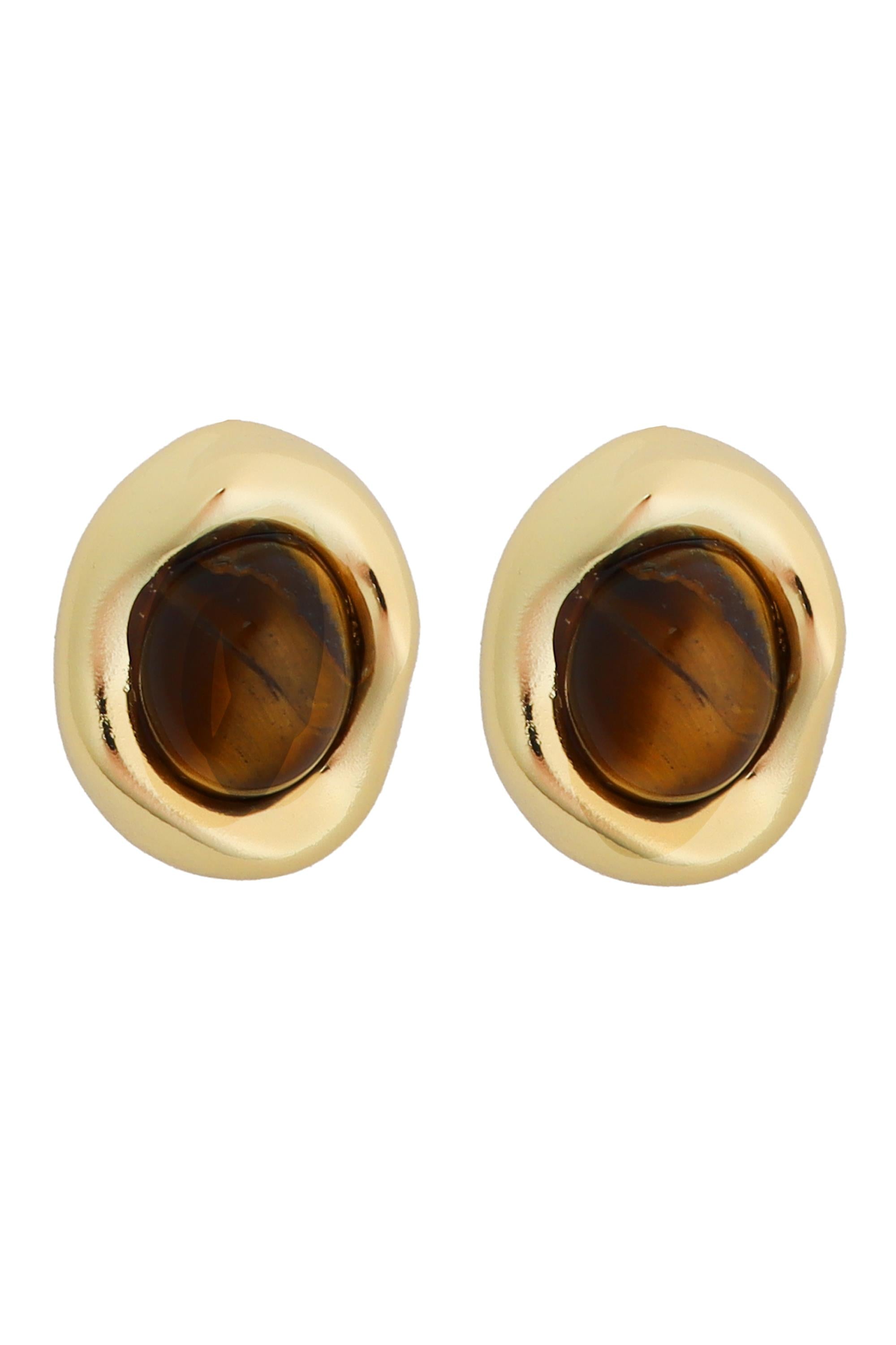 0.60 In Ear Gold Post Wave Oval Cab Tiger
