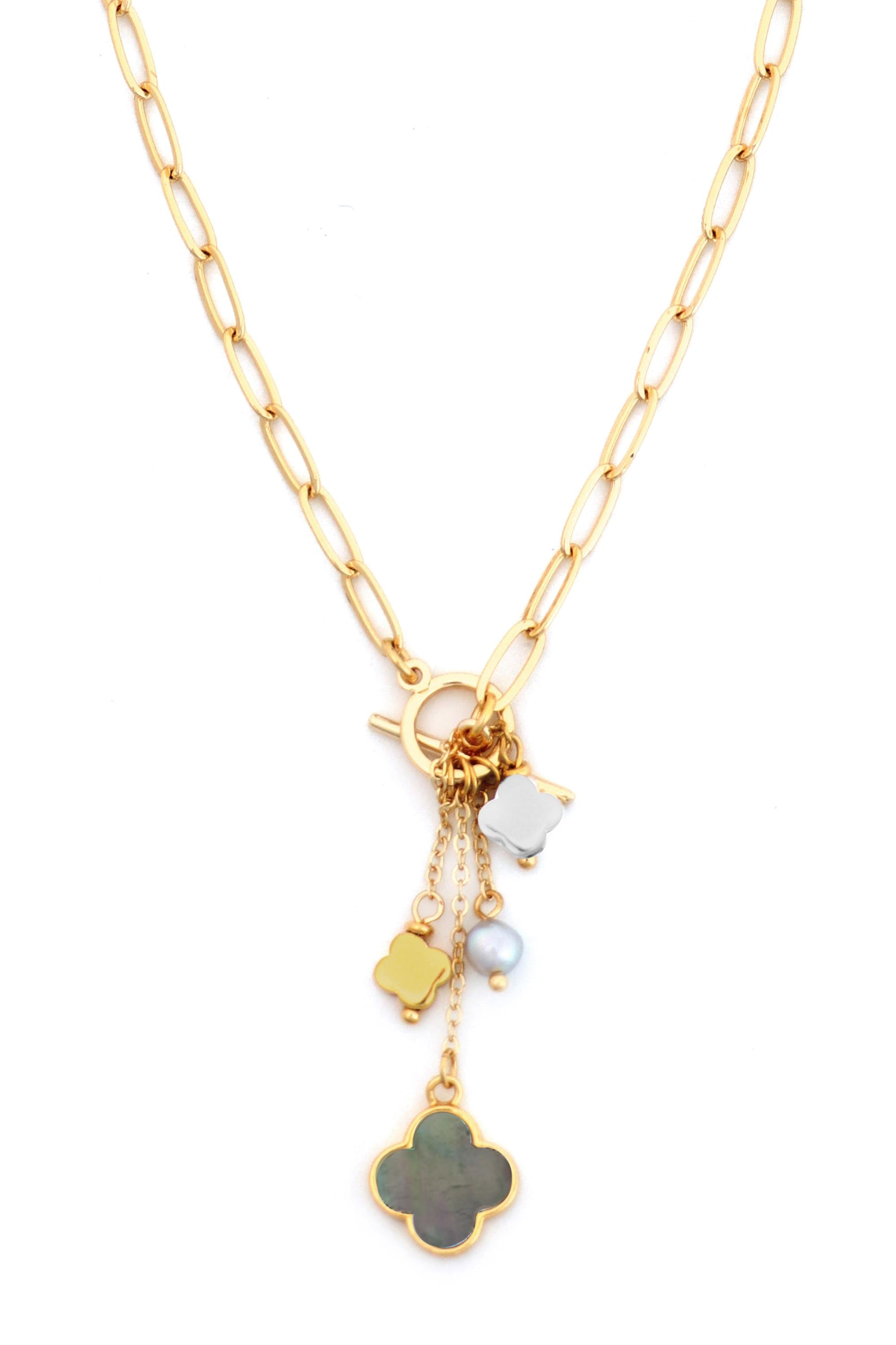 16 In Neck Gold Link Chain With Clover C