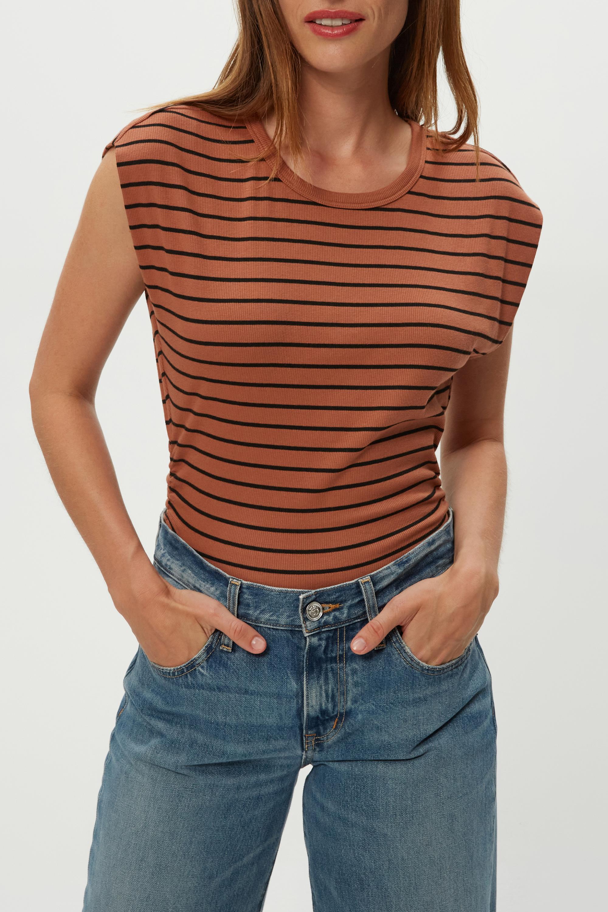 Joni Crew Neck Power Shoulder Stripe