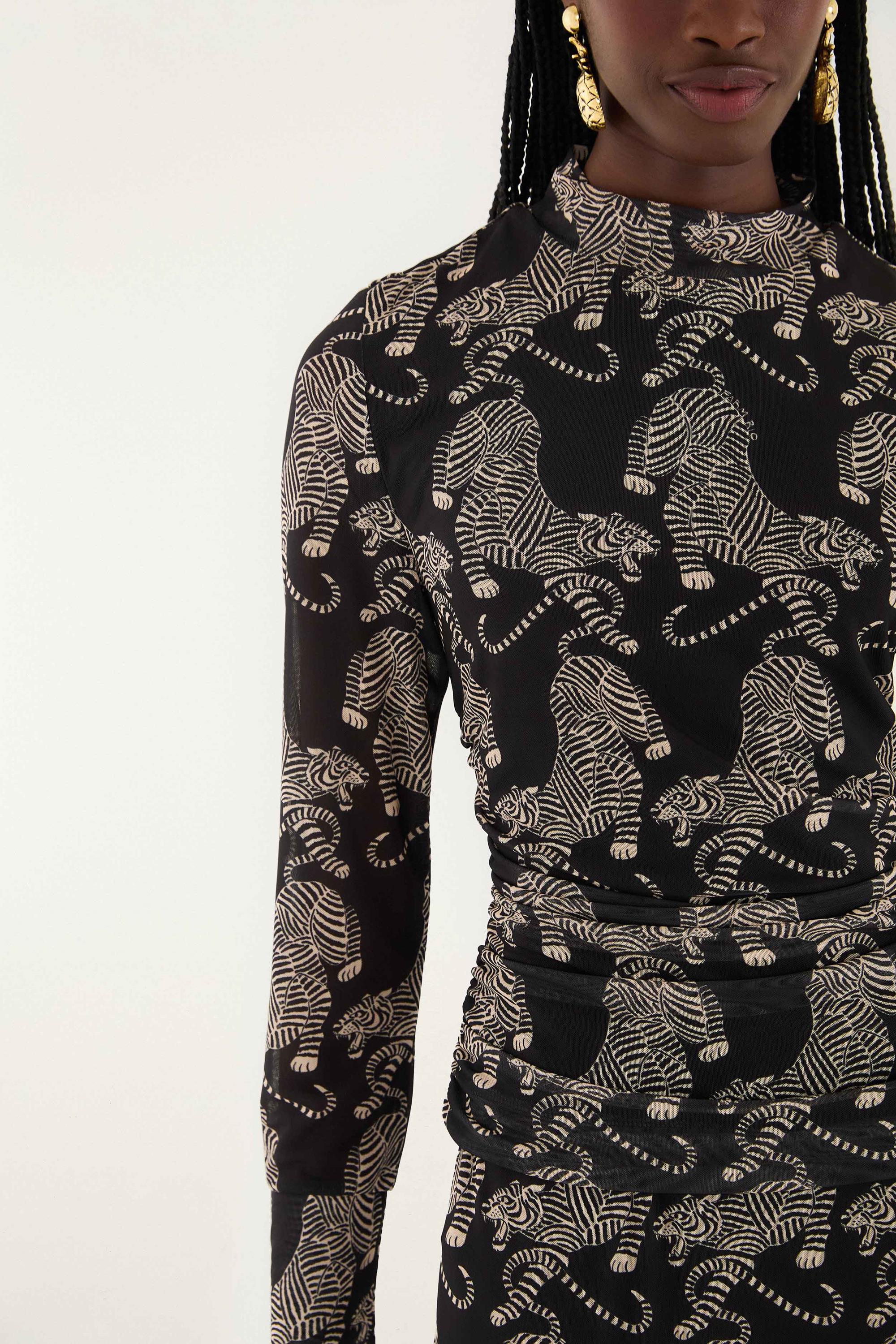 Striped Tigers Black Tulle Blouse