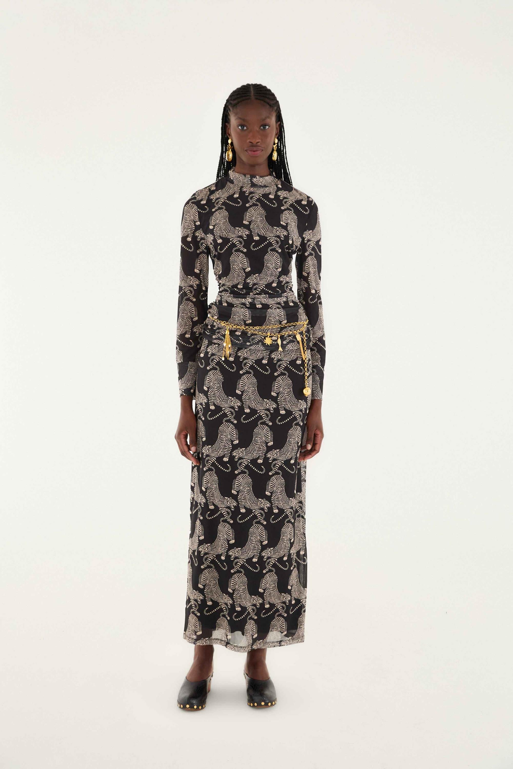 Striped Tigers Black Tulle Blouse