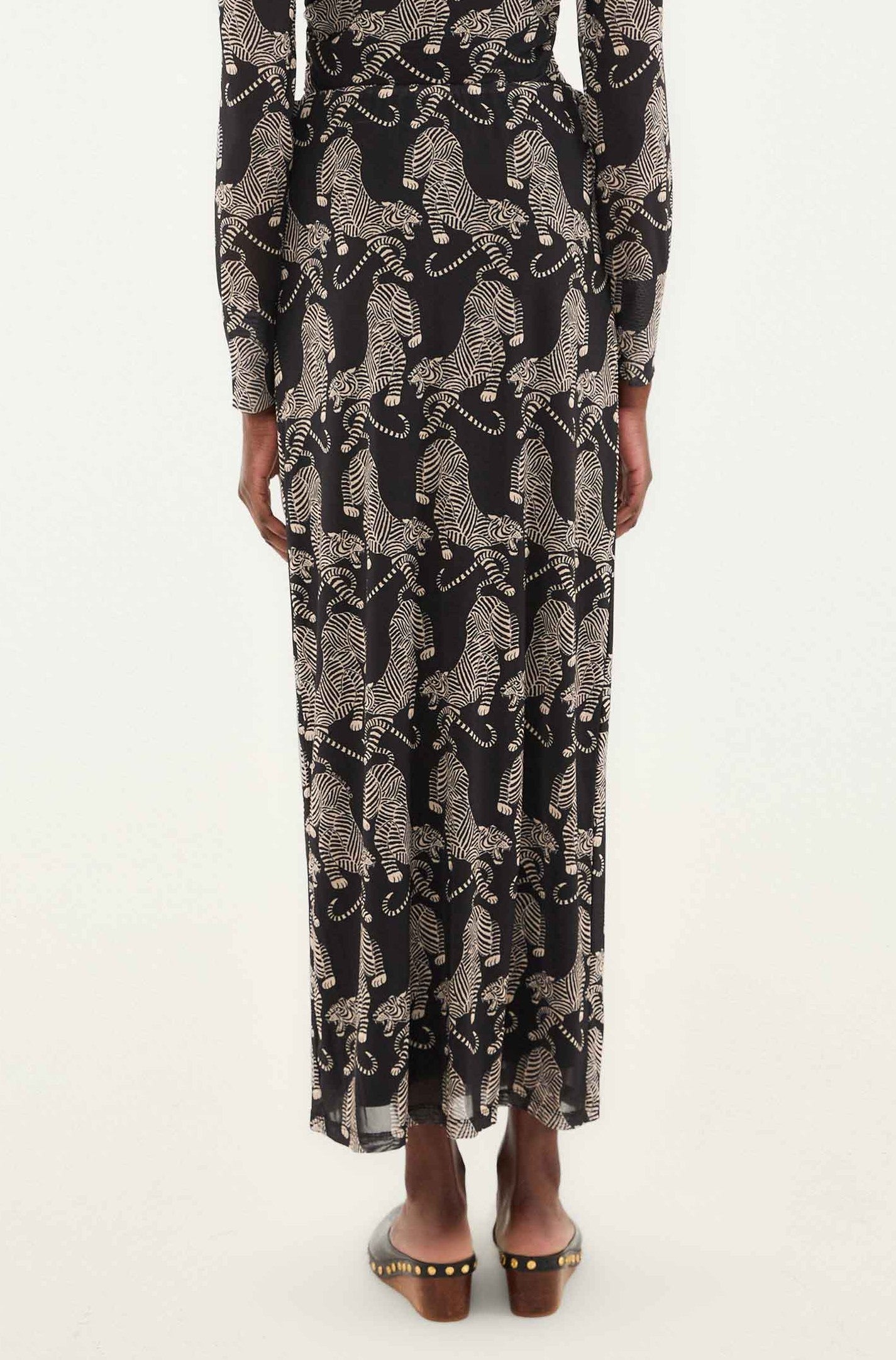 Striped Tigers Black Tulle Midi Skirt