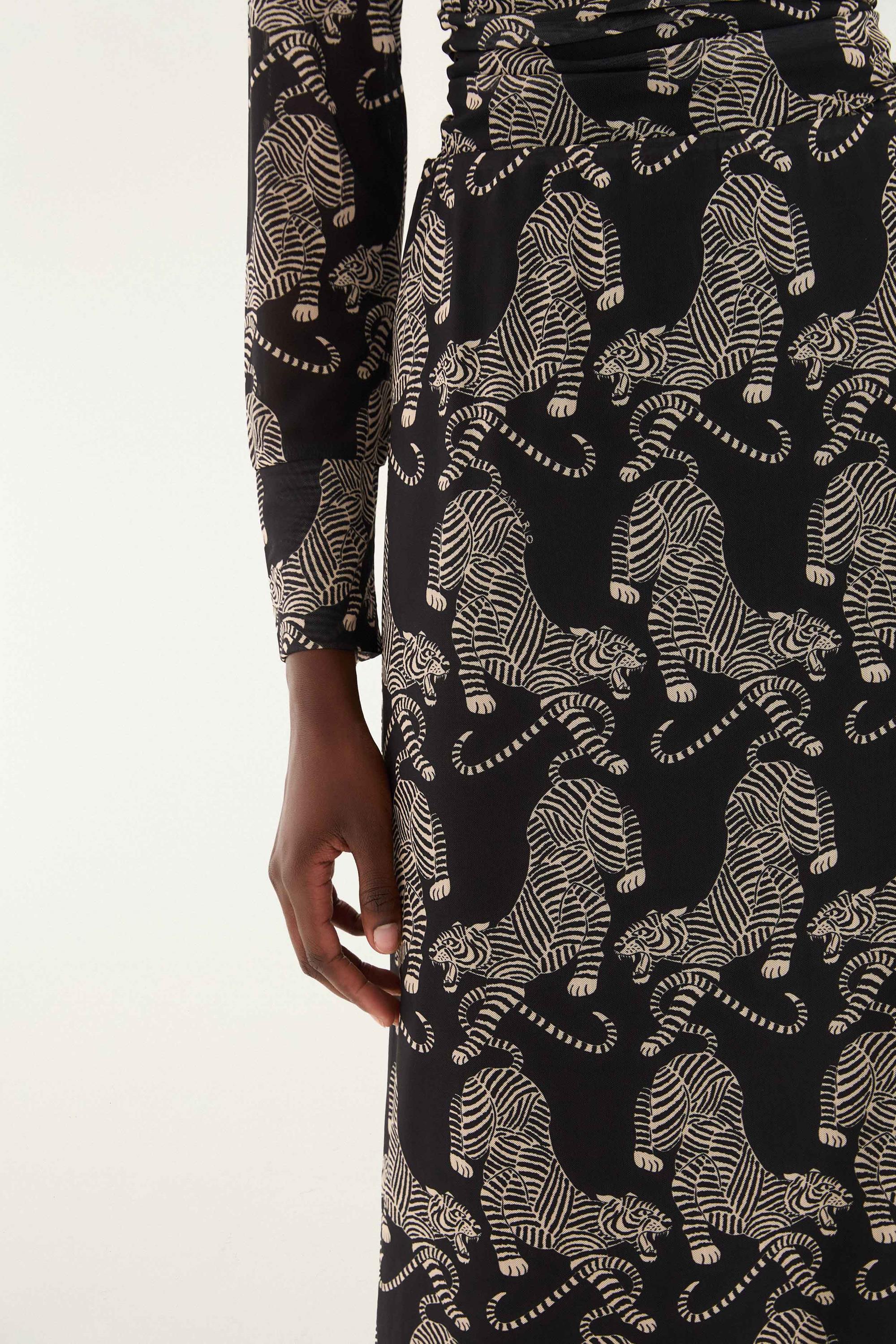 Striped Tigers Black Tulle Midi Skirt