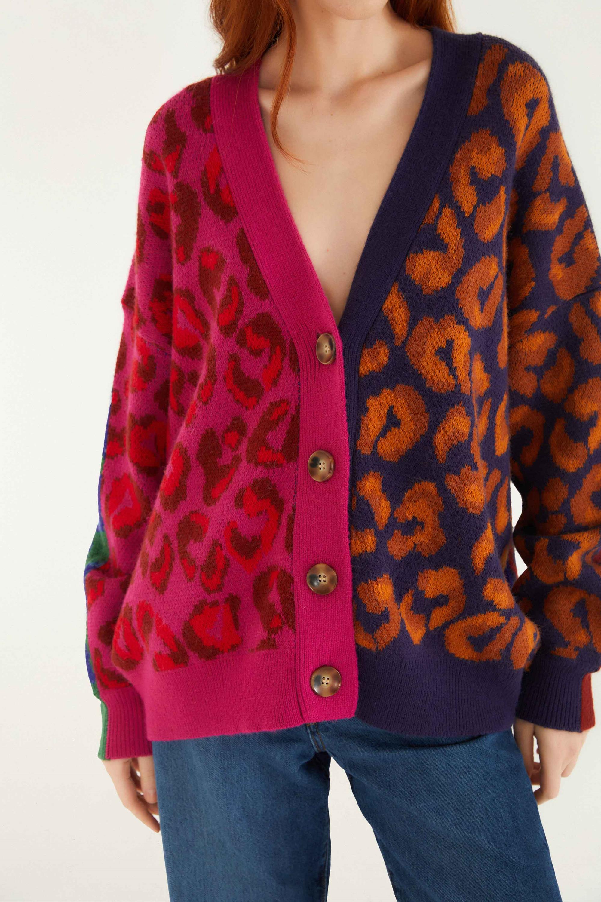 Mixed Ikat Leopard Cardigan