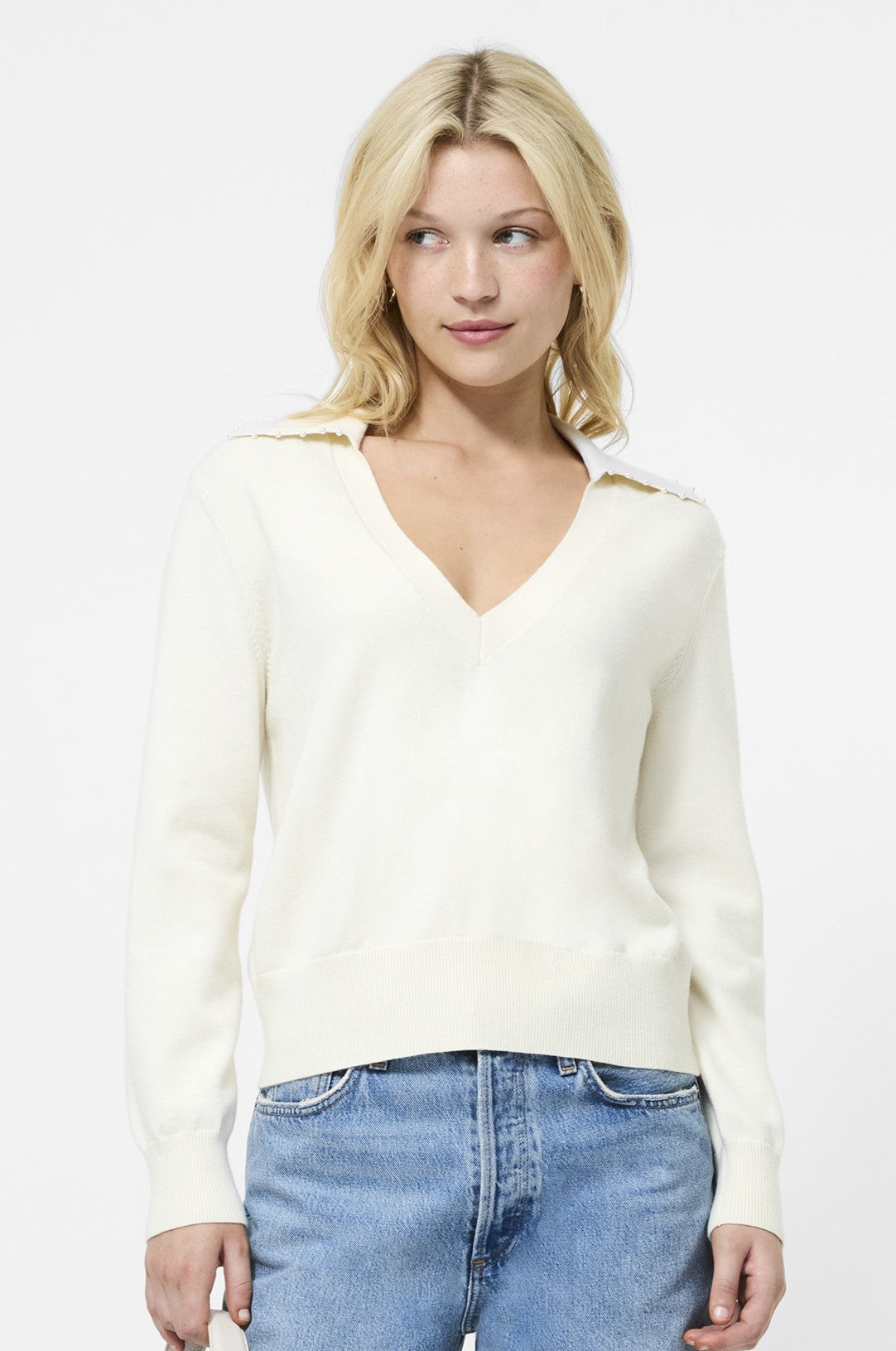 Sloane Knit Pearl V Neck Sweater