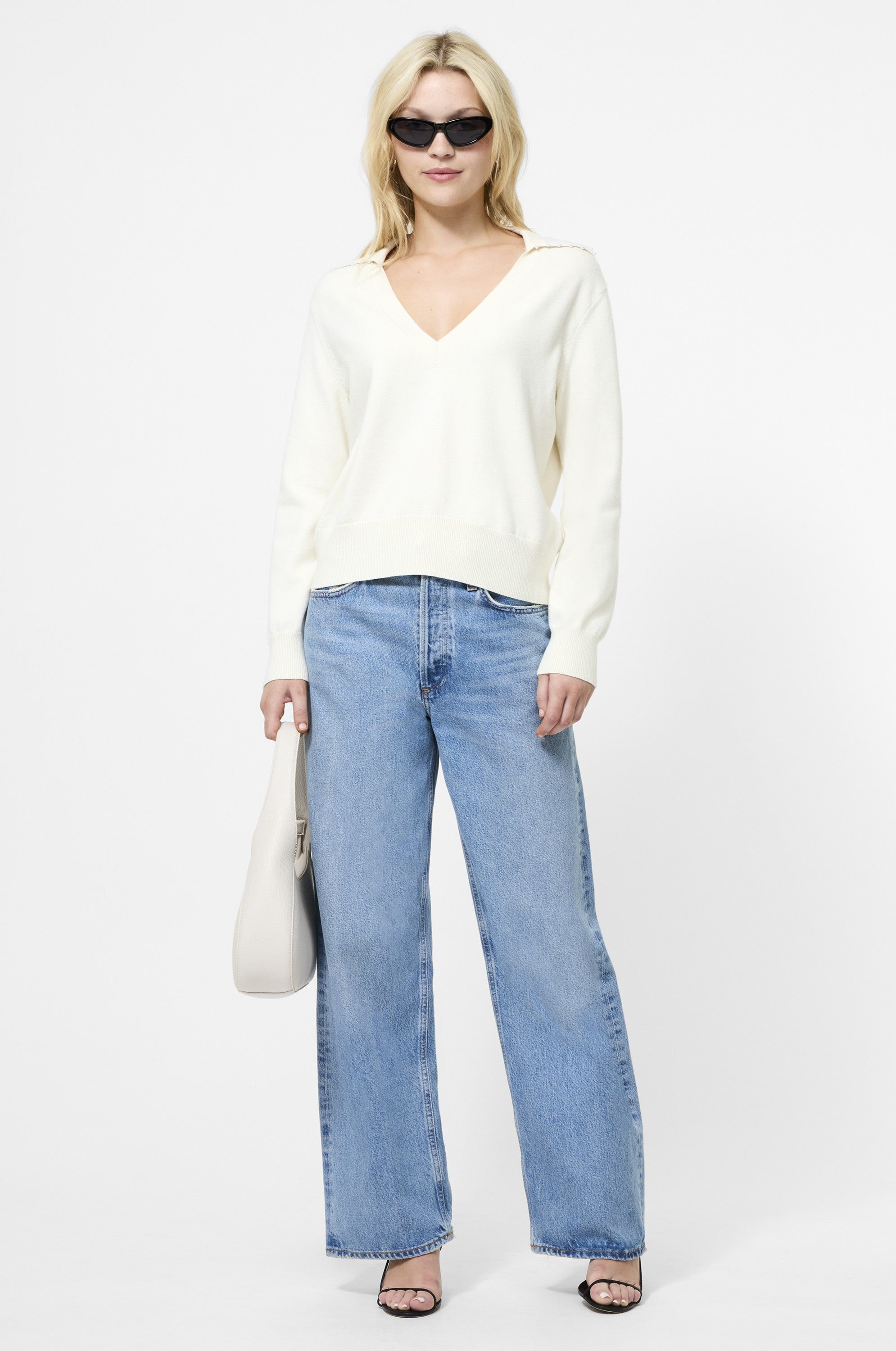 Sloane Knit Pearl V Neck Sweater