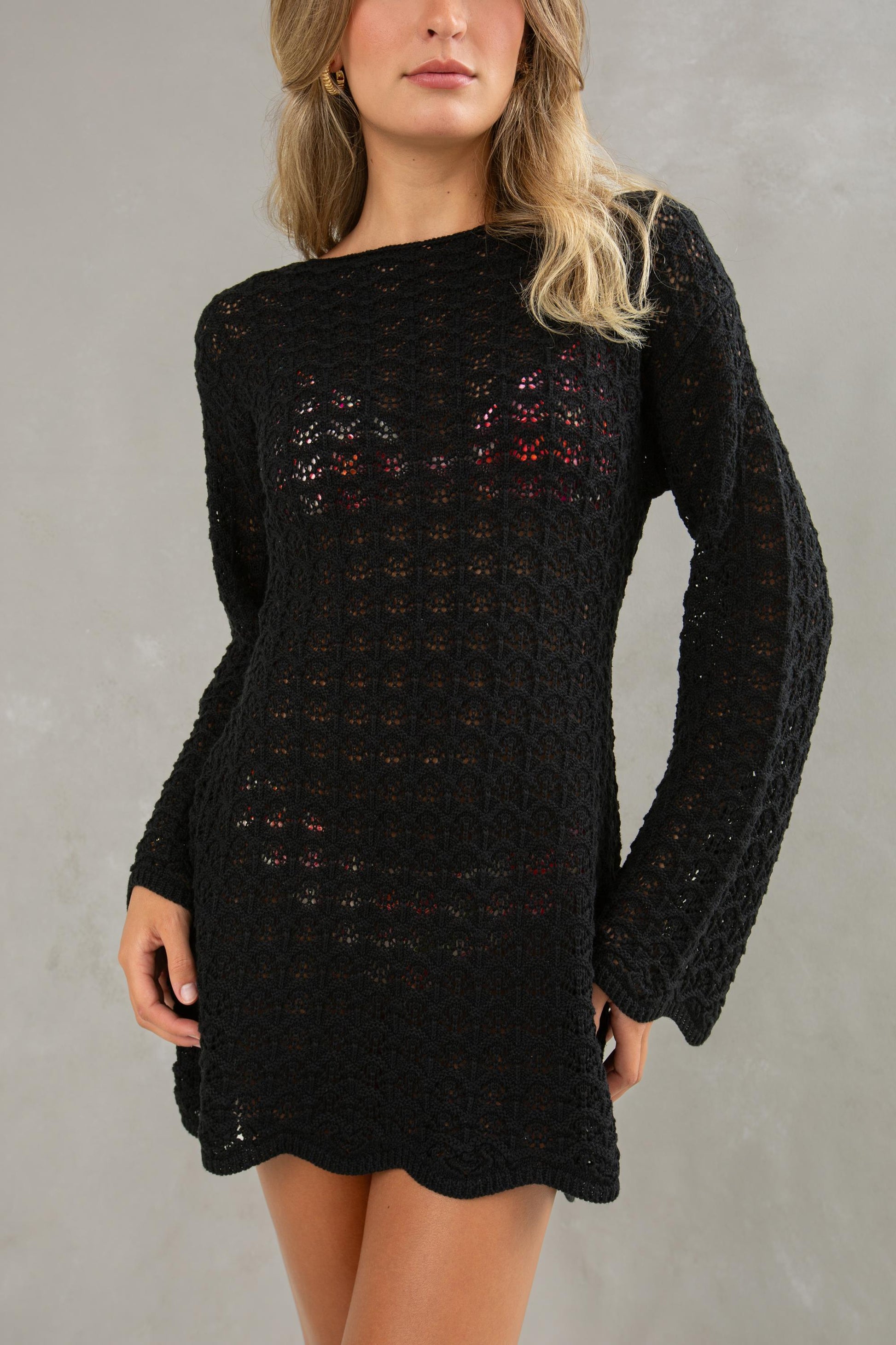Callie Crochet Cover Up Tunic Black Cream / XS Callie Crochet Cover Up Tunic Black Cream / XS