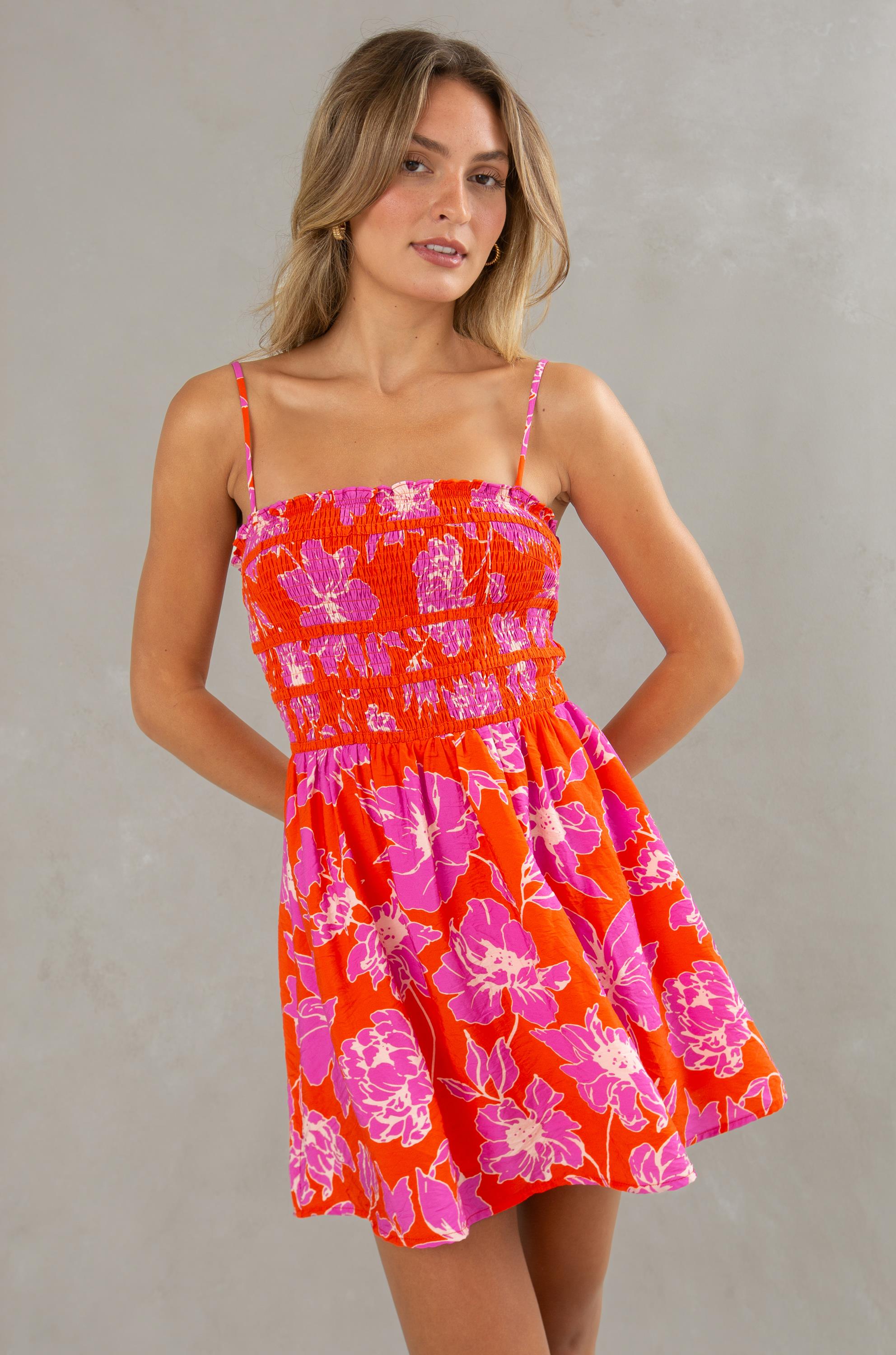 Jillian Smocked Fit and Flare Mini