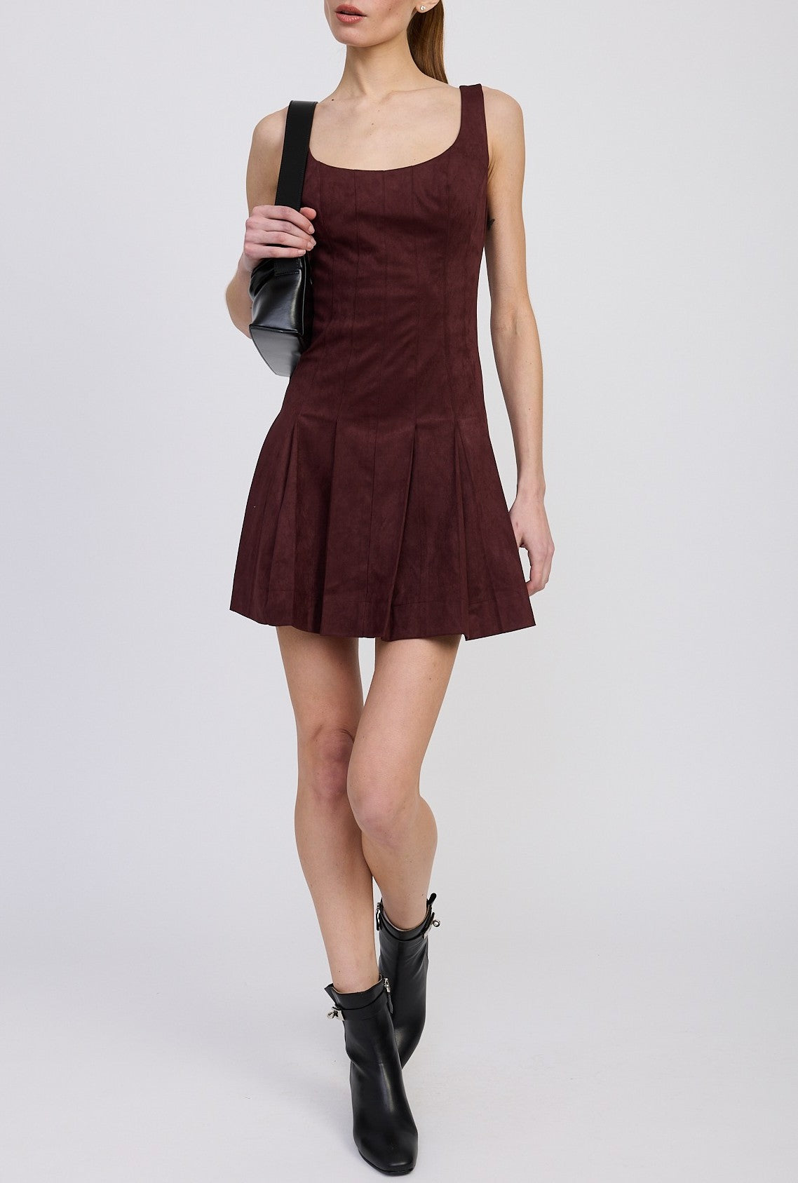 Women's Delphine Pleated A-line Mini Dress - Plum Brown - L Women's Delphine Pleated A-line Mini Dress - Plum Brown - L