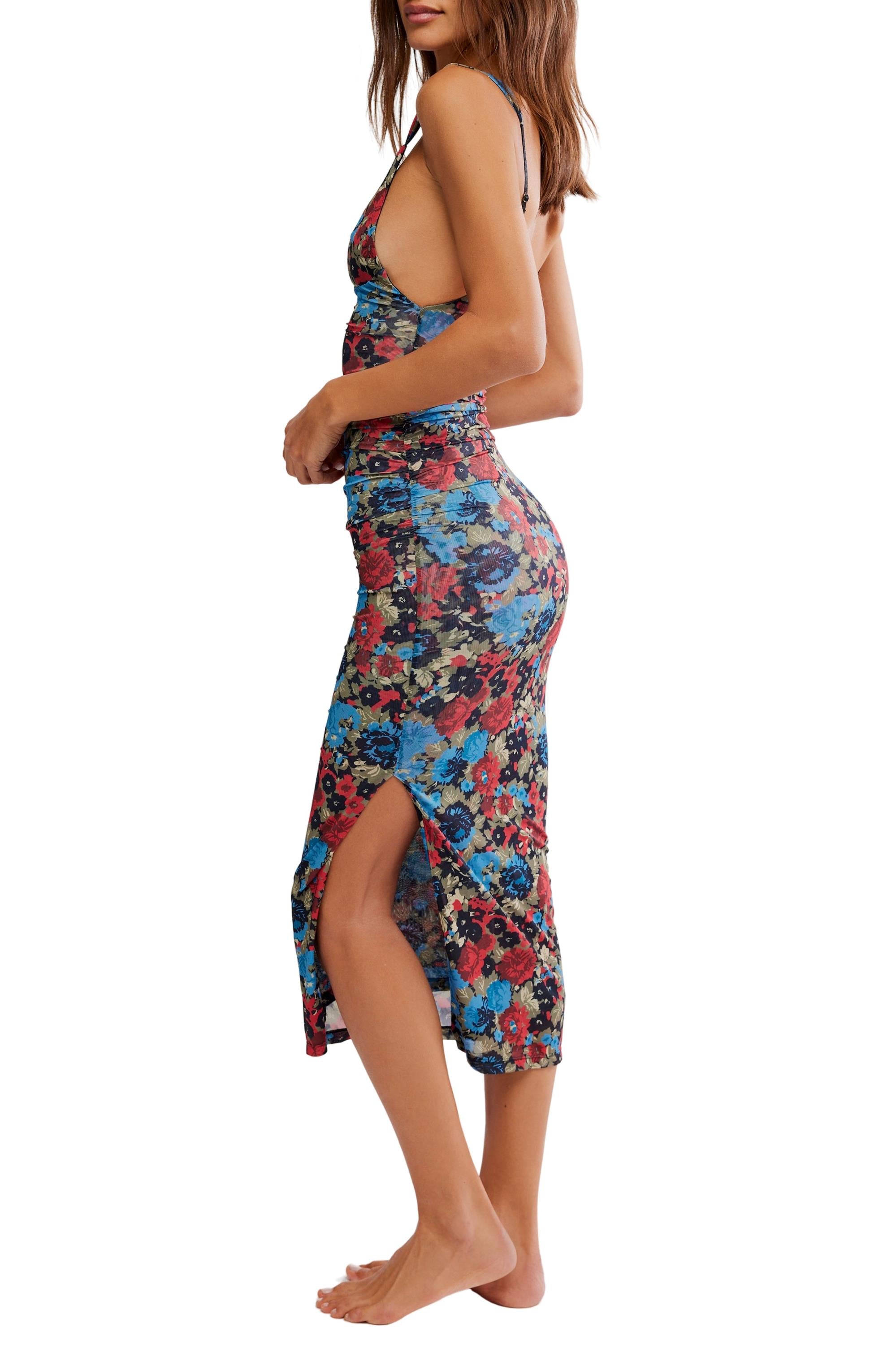 Long Live Printed Mesh Slip Midi Dress