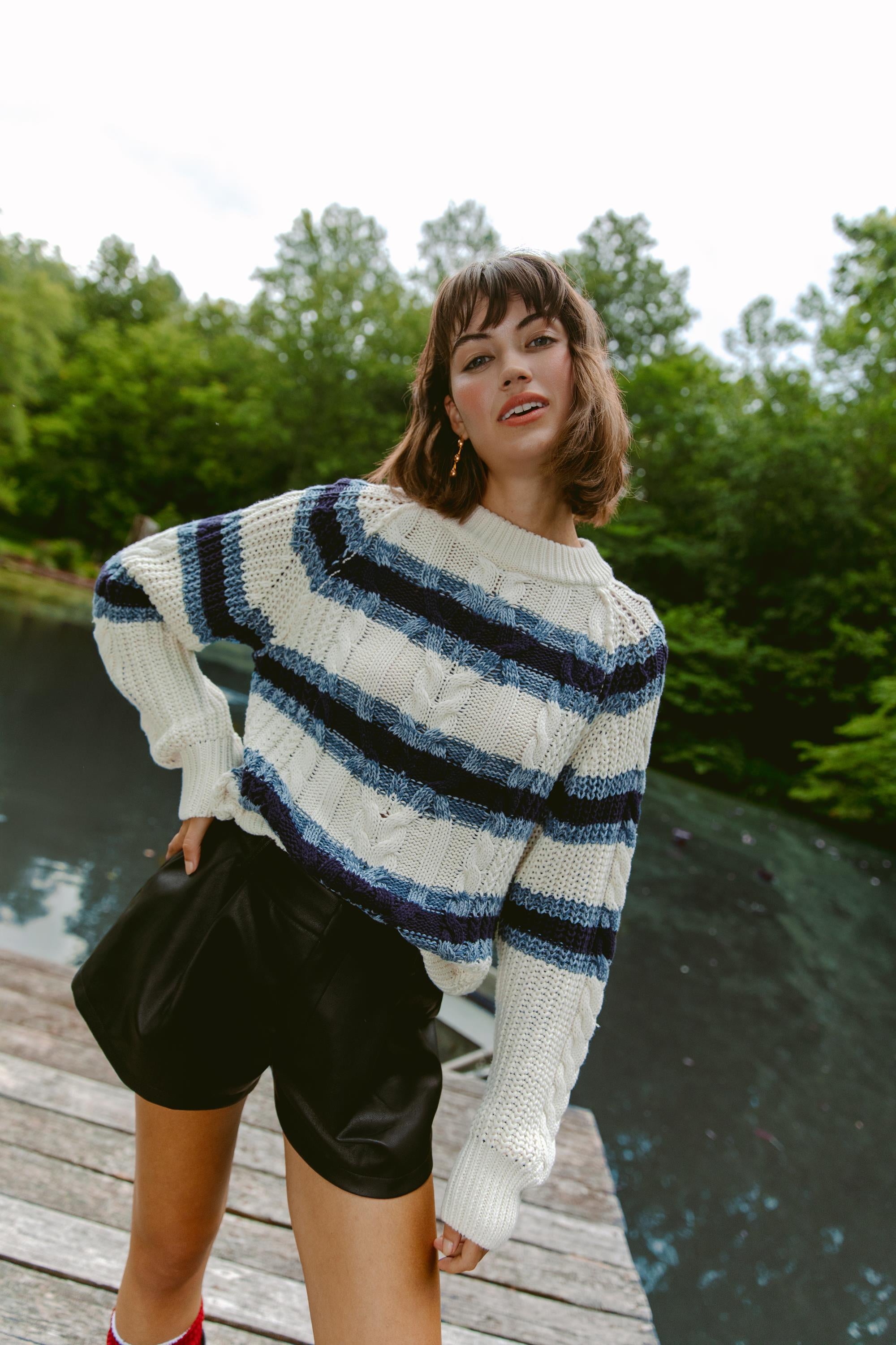 Frankie Cable Stripe Pullover Sweater