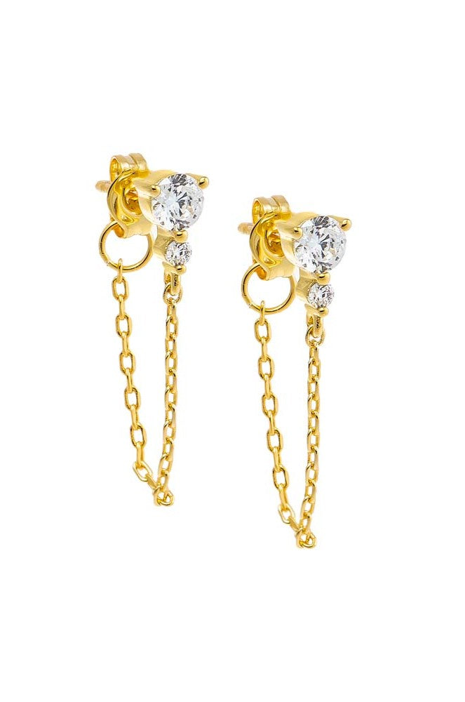 Double CZ Chain Front Back Stud Earring