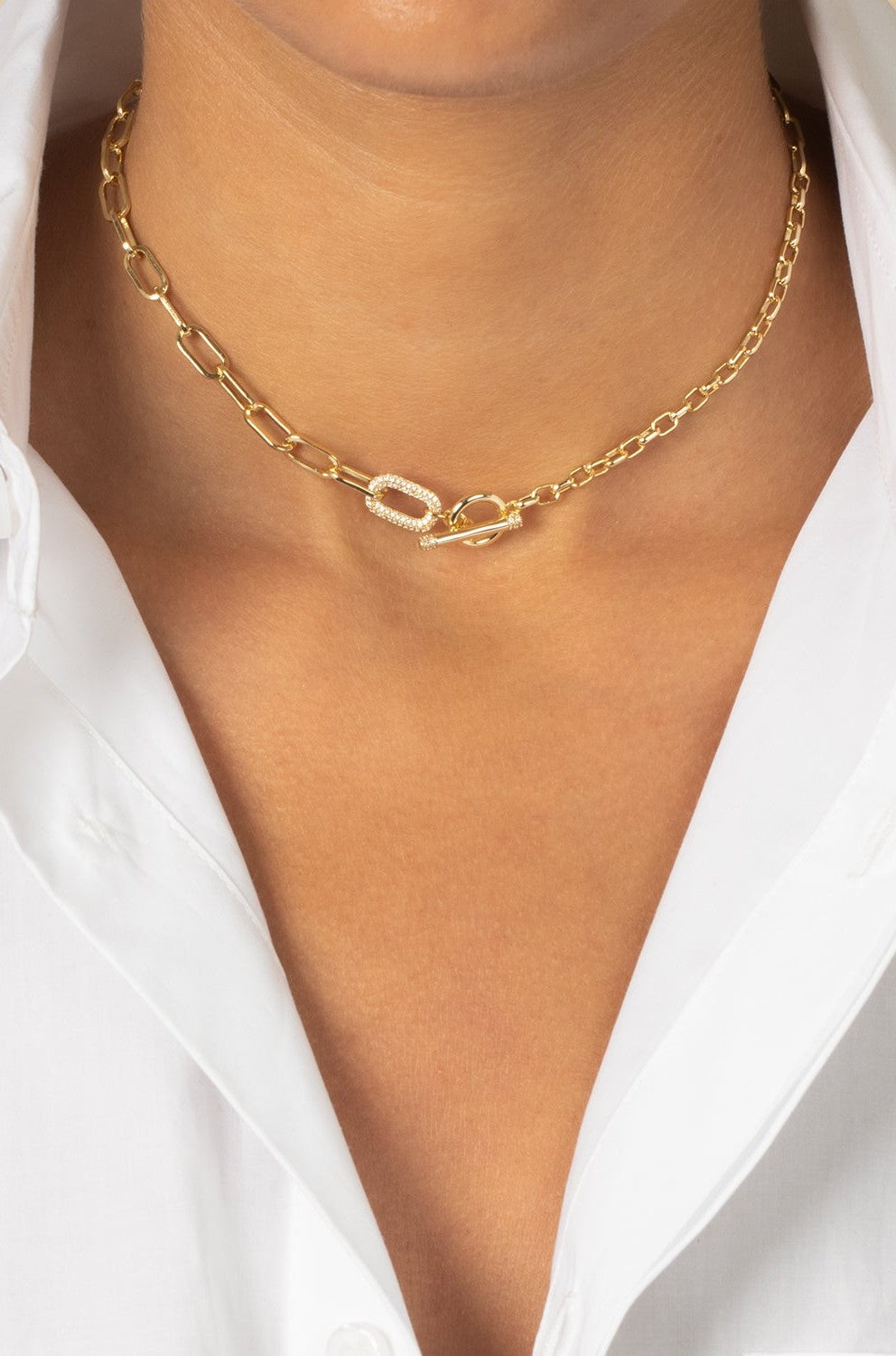 Pave Accented Toggle Multi Chain Necklace