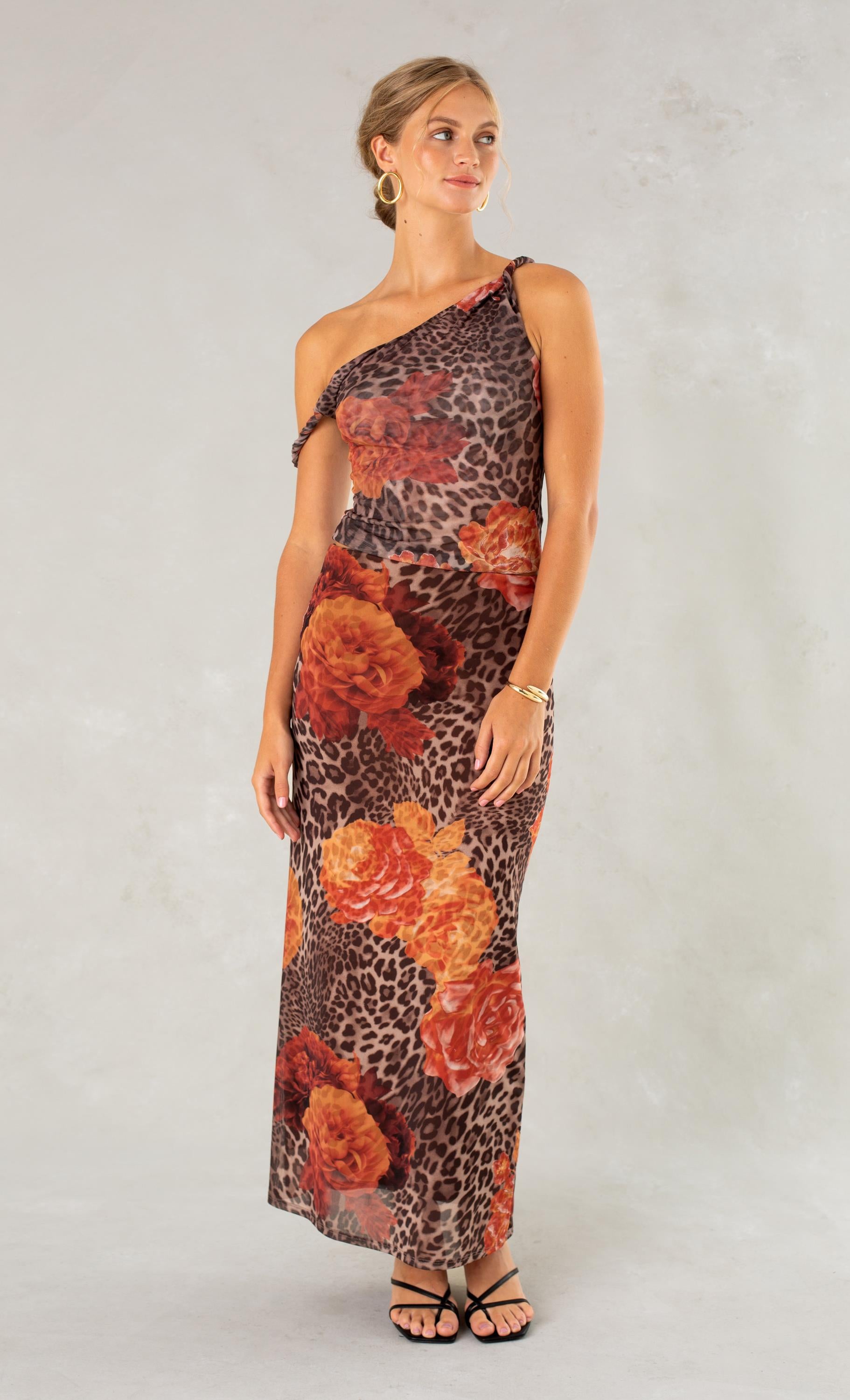 Floral Leopard Midi Skirt