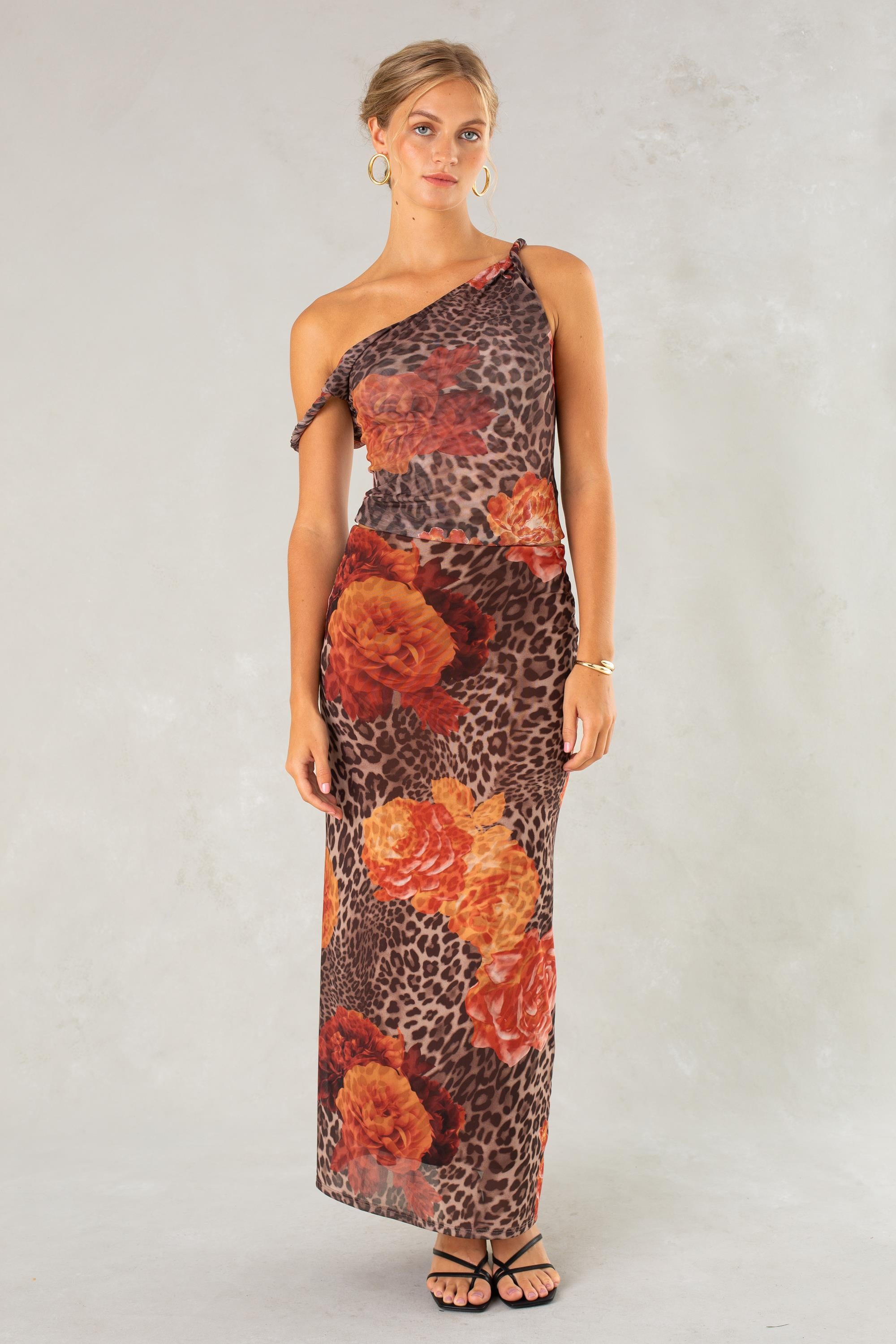 Floral Leopard Asymmetric Sleeveless Top