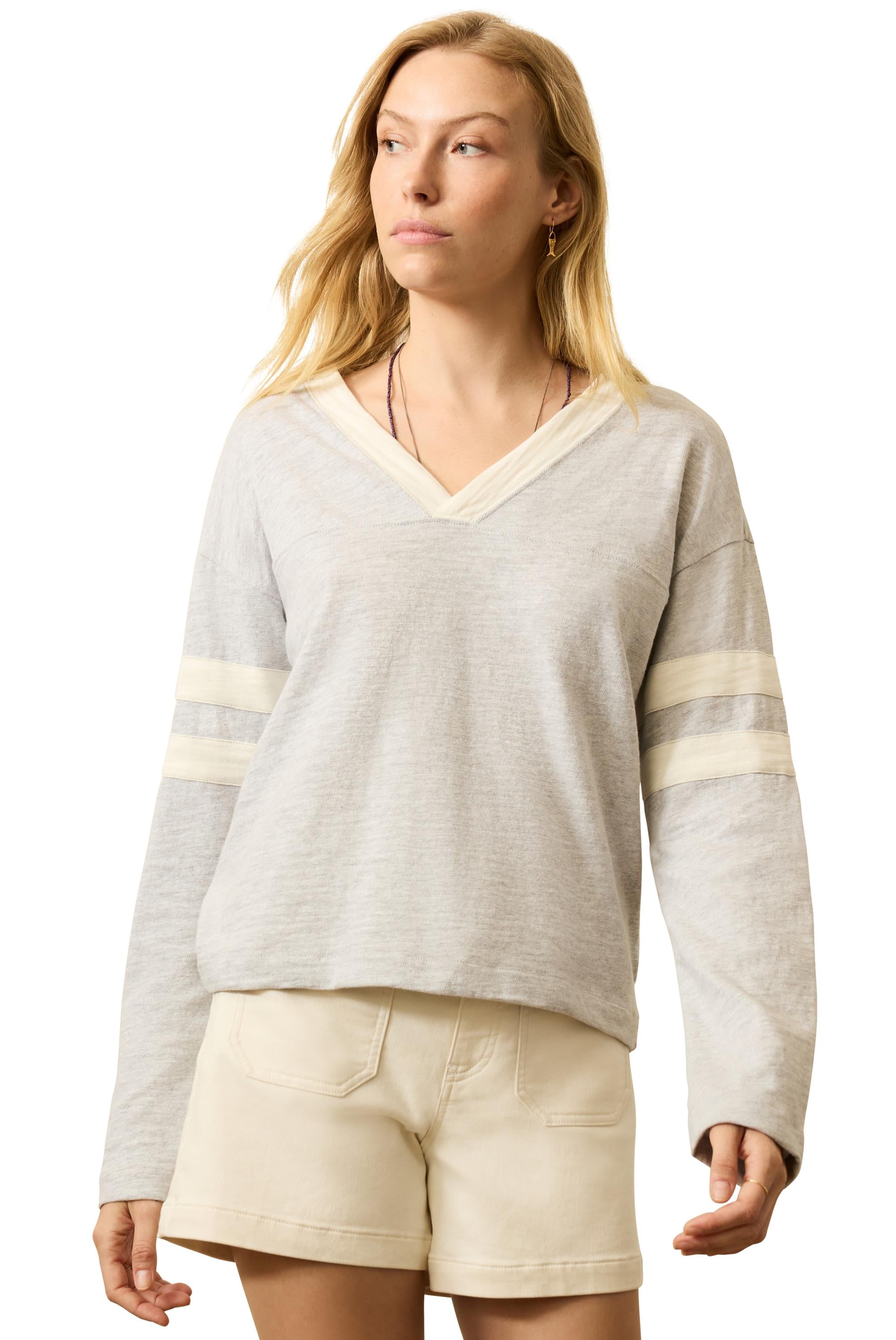 Sunwashed Slub Varsity V-Neck Long Sleeve