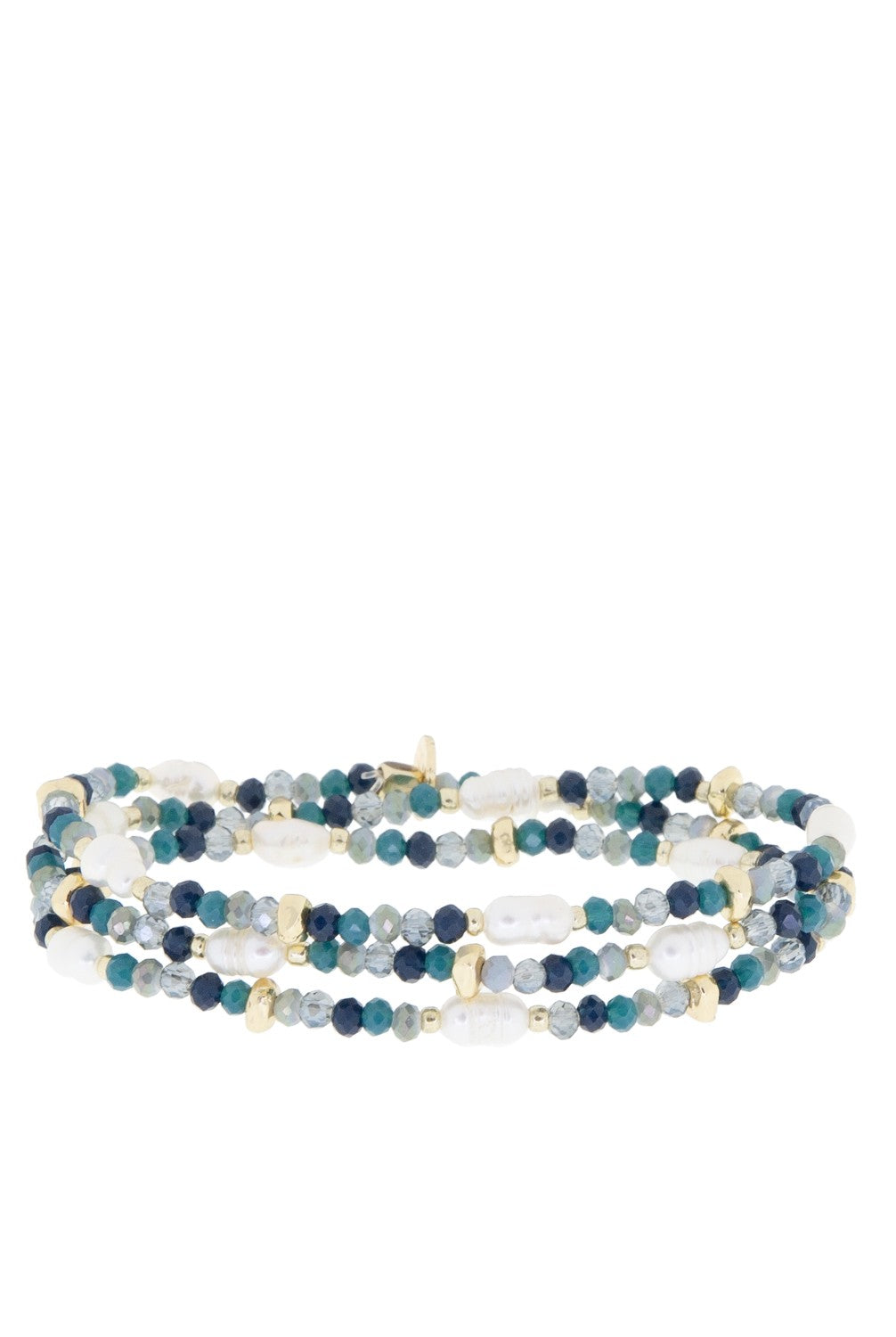 Gold Turq Crystal Beaded Pearl Stretch