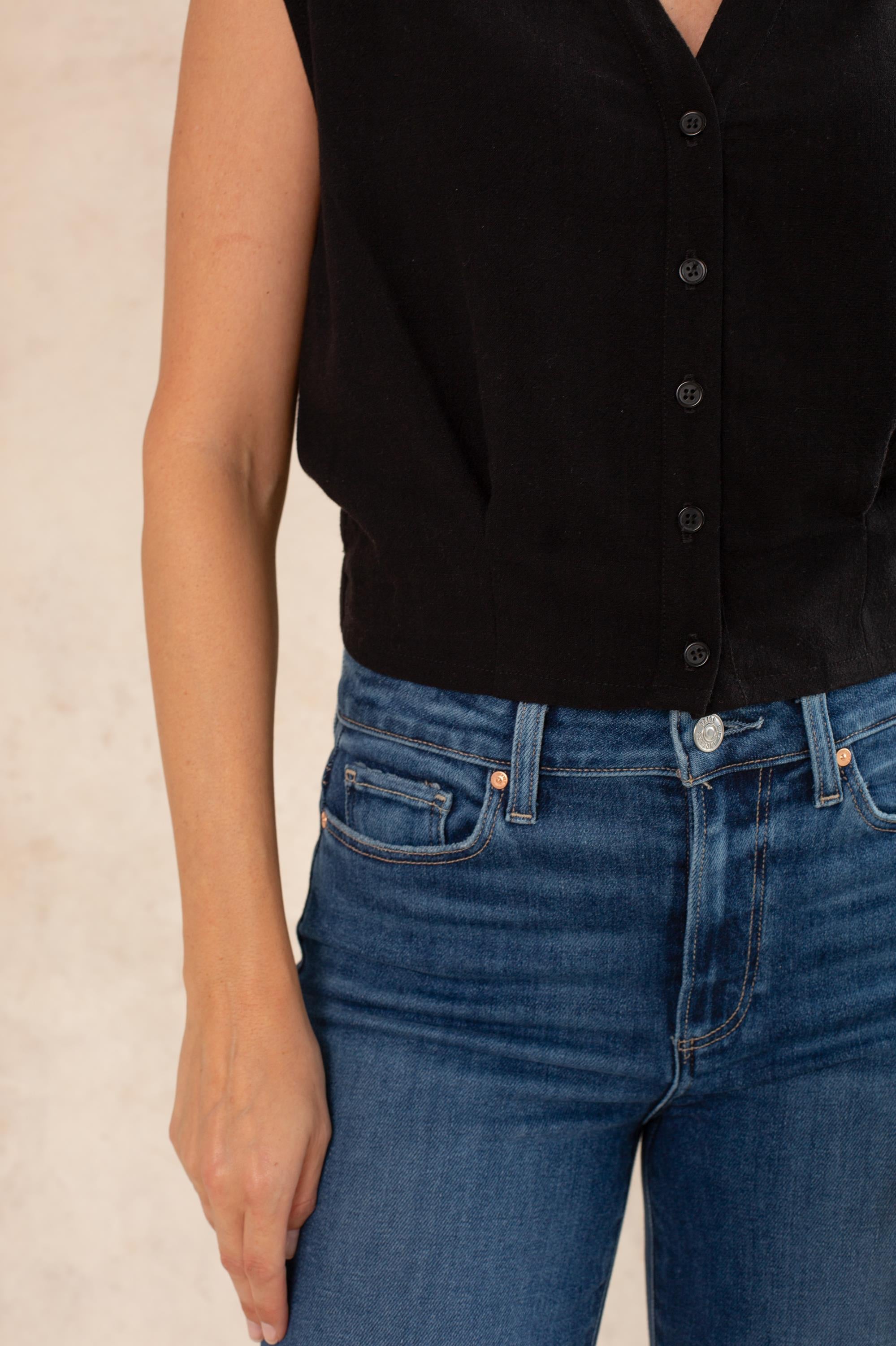 Alex Cinched Bottom Sleeveless Button Down