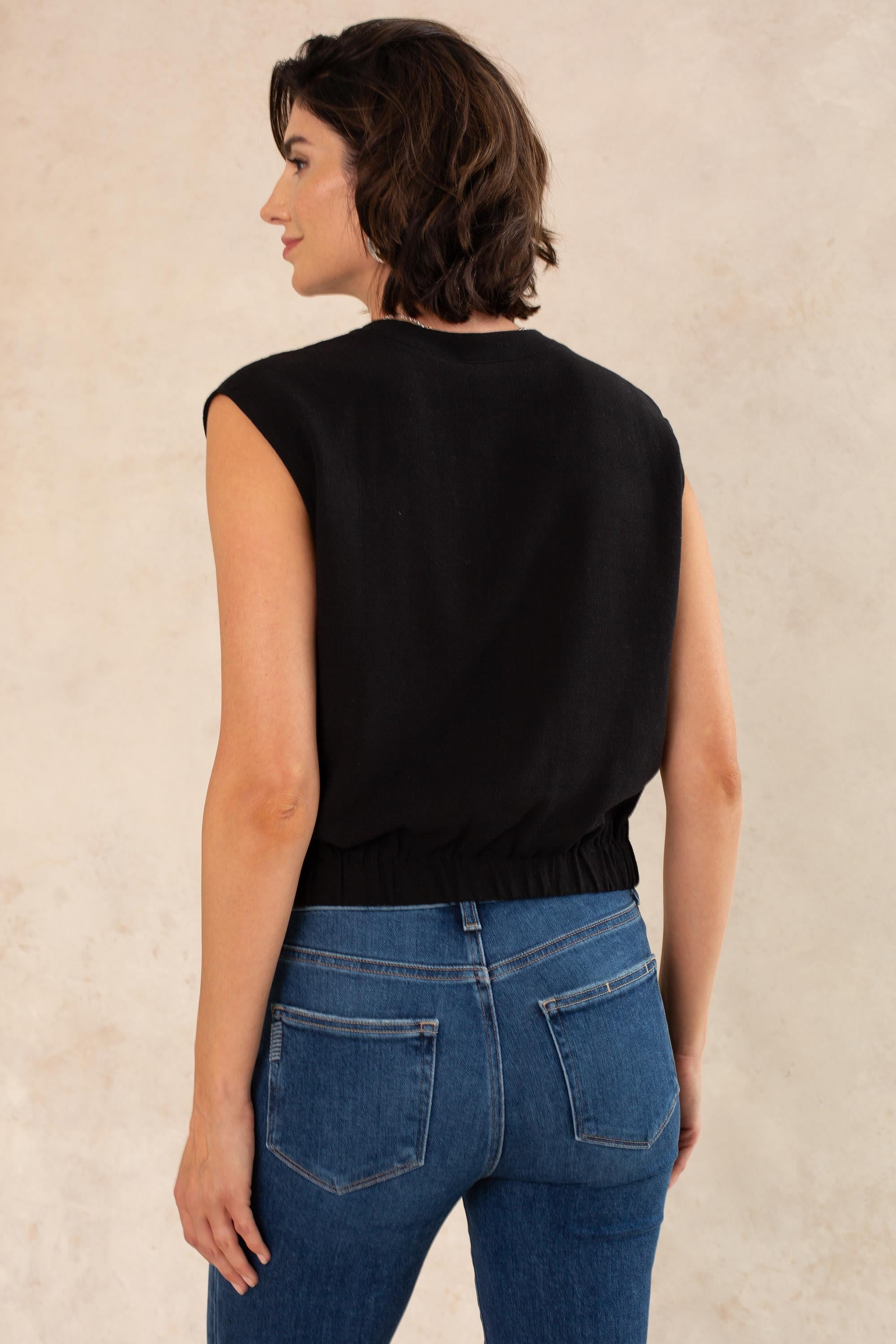 Alex Cinched Bottom Sleeveless Button Down