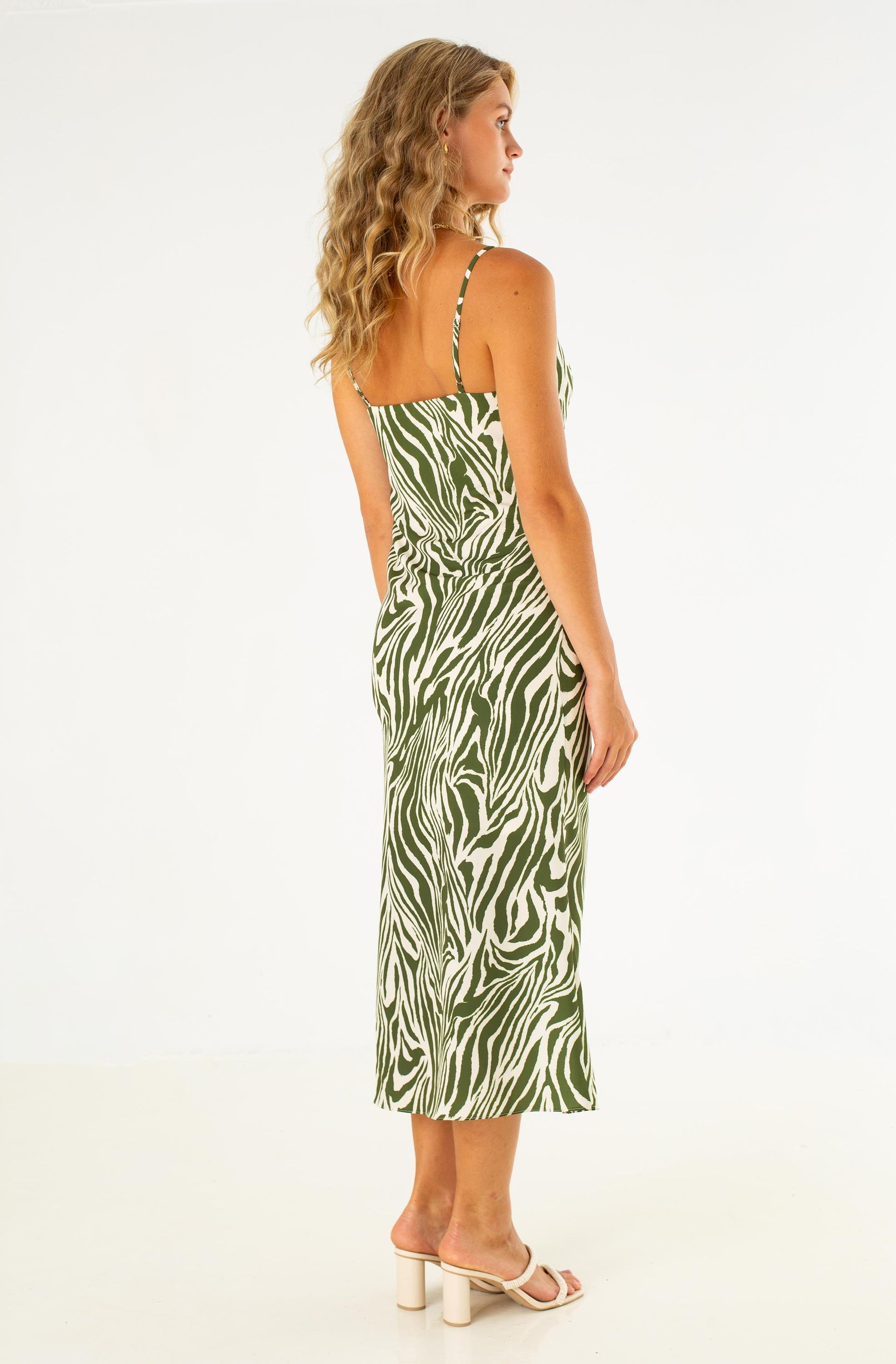 Clara Button Through Midi Dress Olive-Ivory Green Multi / M Clara Button Through Midi Dress Olive-Ivory Green Multi / M