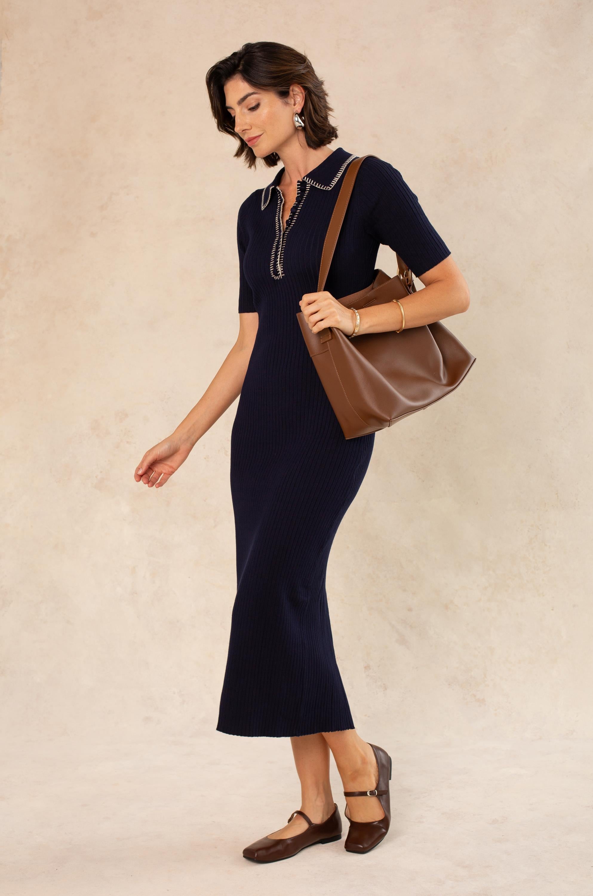 Willow Contrast Stitch Midi Sweater Dress - Navy / S Willow Contrast Stitch Midi Sweater Dress - Navy / S