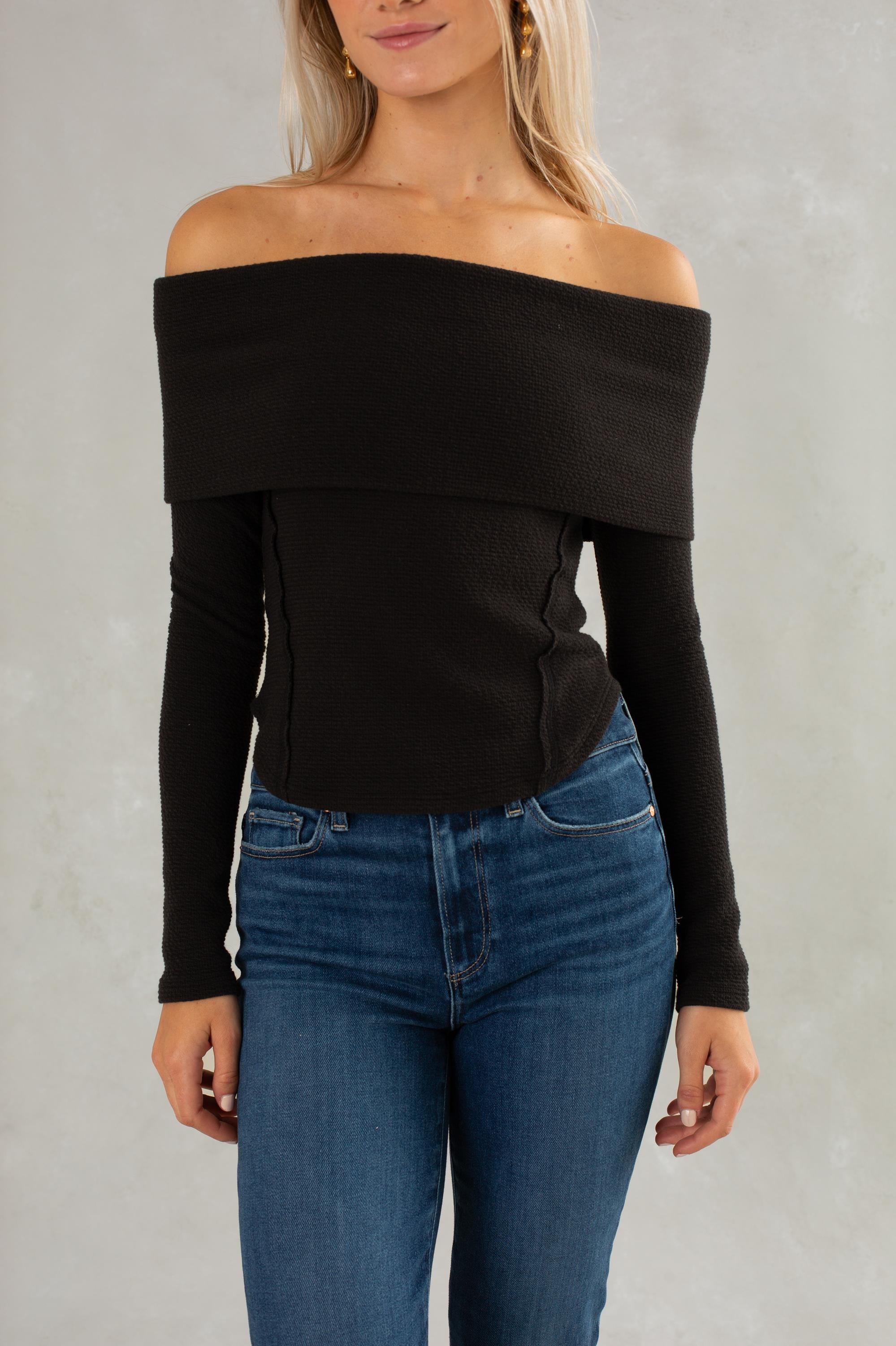 Waffle Knit Off-The-Shoulder Top