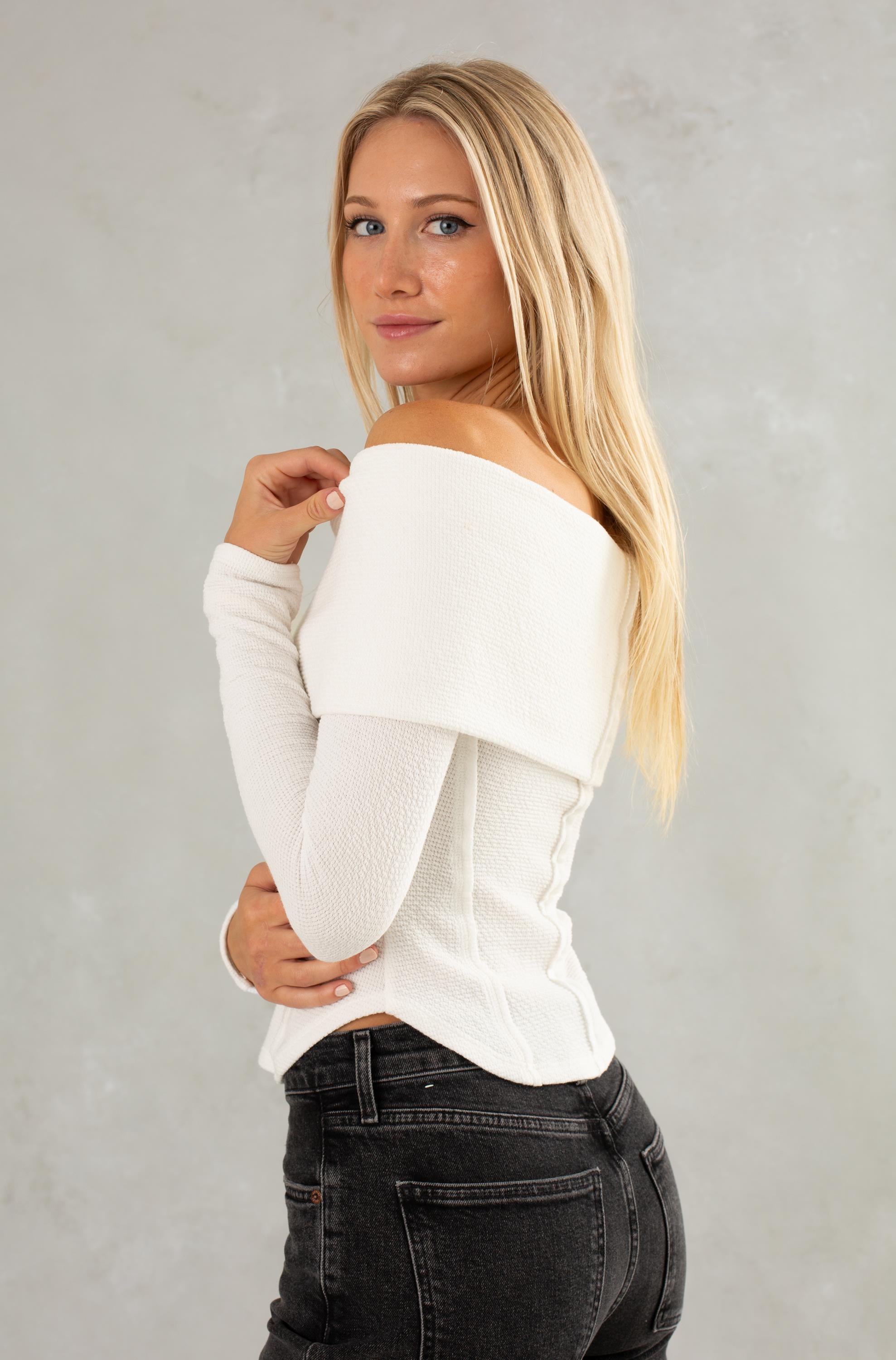 Waffle Knit Off-The-Shoulder Top