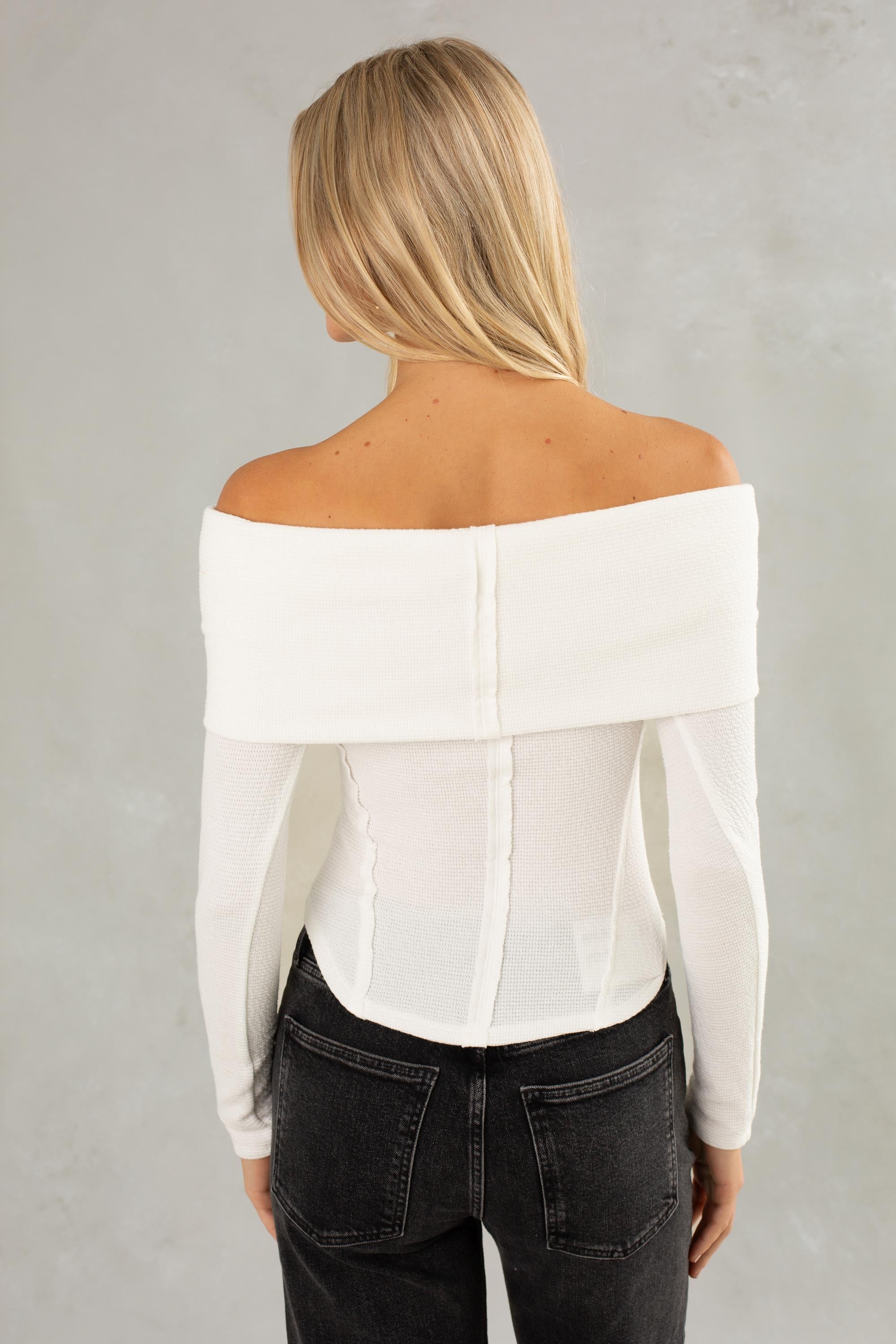 Waffle Knit Off-The-Shoulder Top