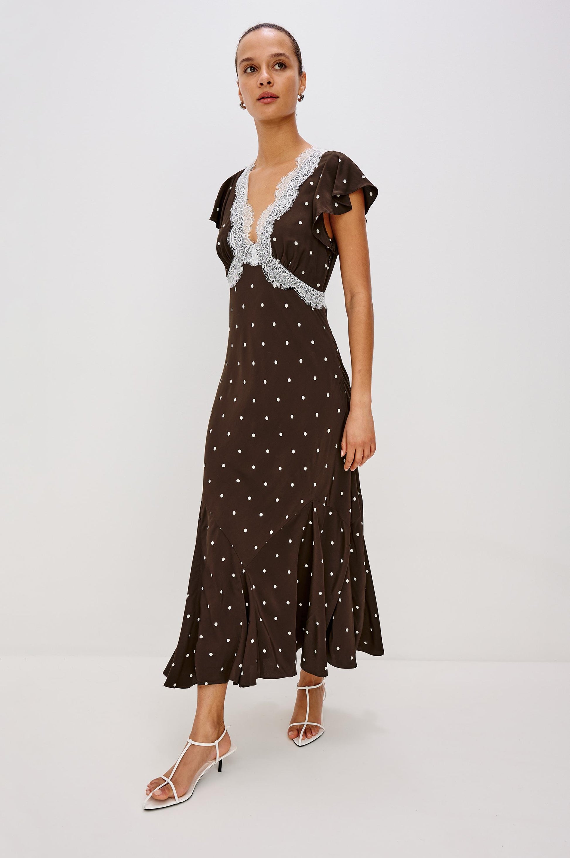 Mattia Midi Dress Cocoa Polka Dots South Moon Under Mattia Midi Dress Cocoa Polka Dots South Moon Under