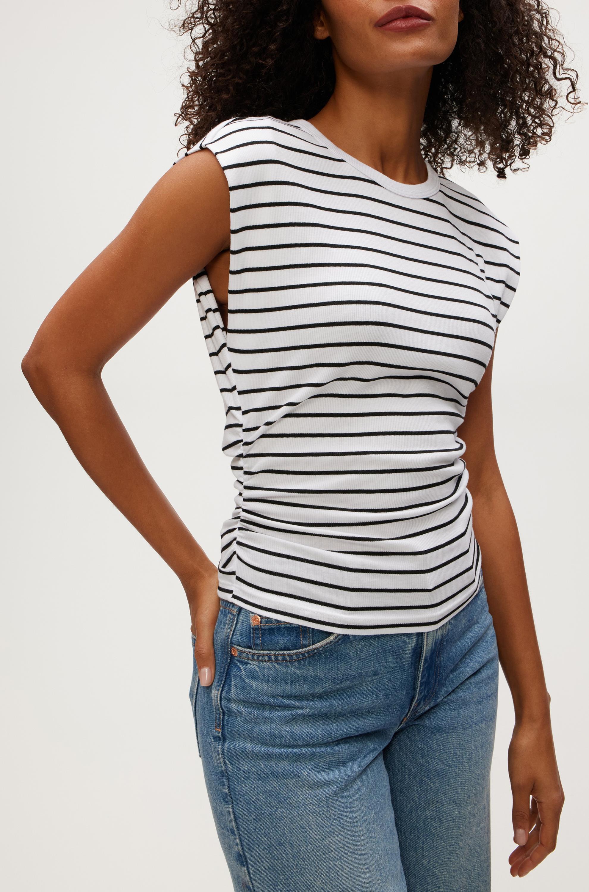 Joni Crew Neck Power Shoulder Stripe