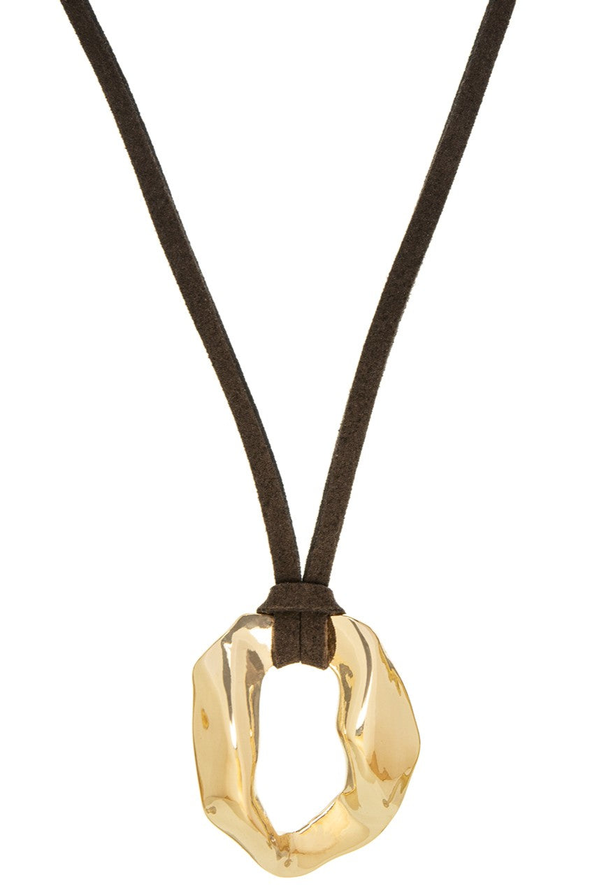 Suede Necklace With Organic Circle