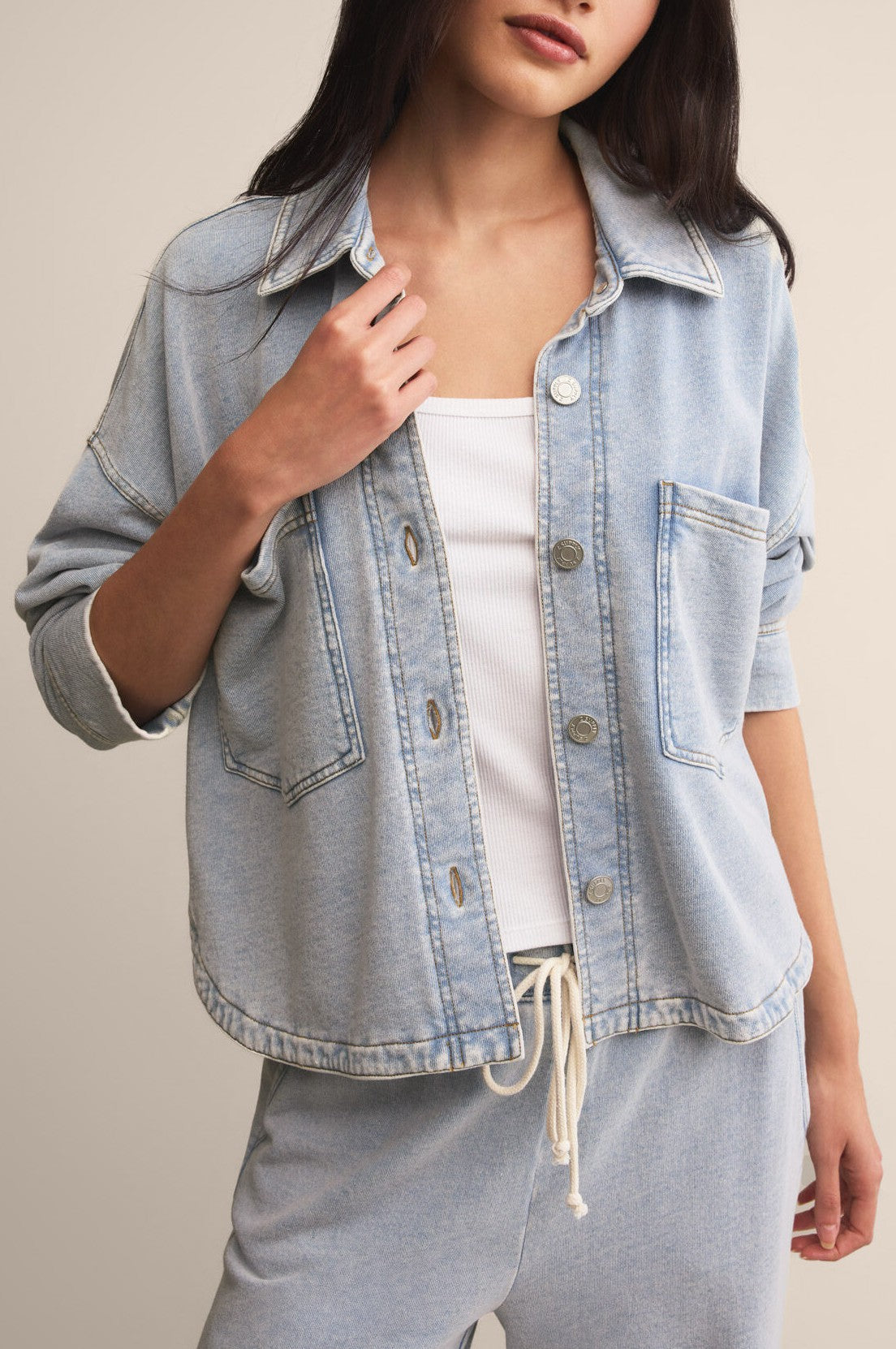 All Day Cropped Knit Denim Jacket