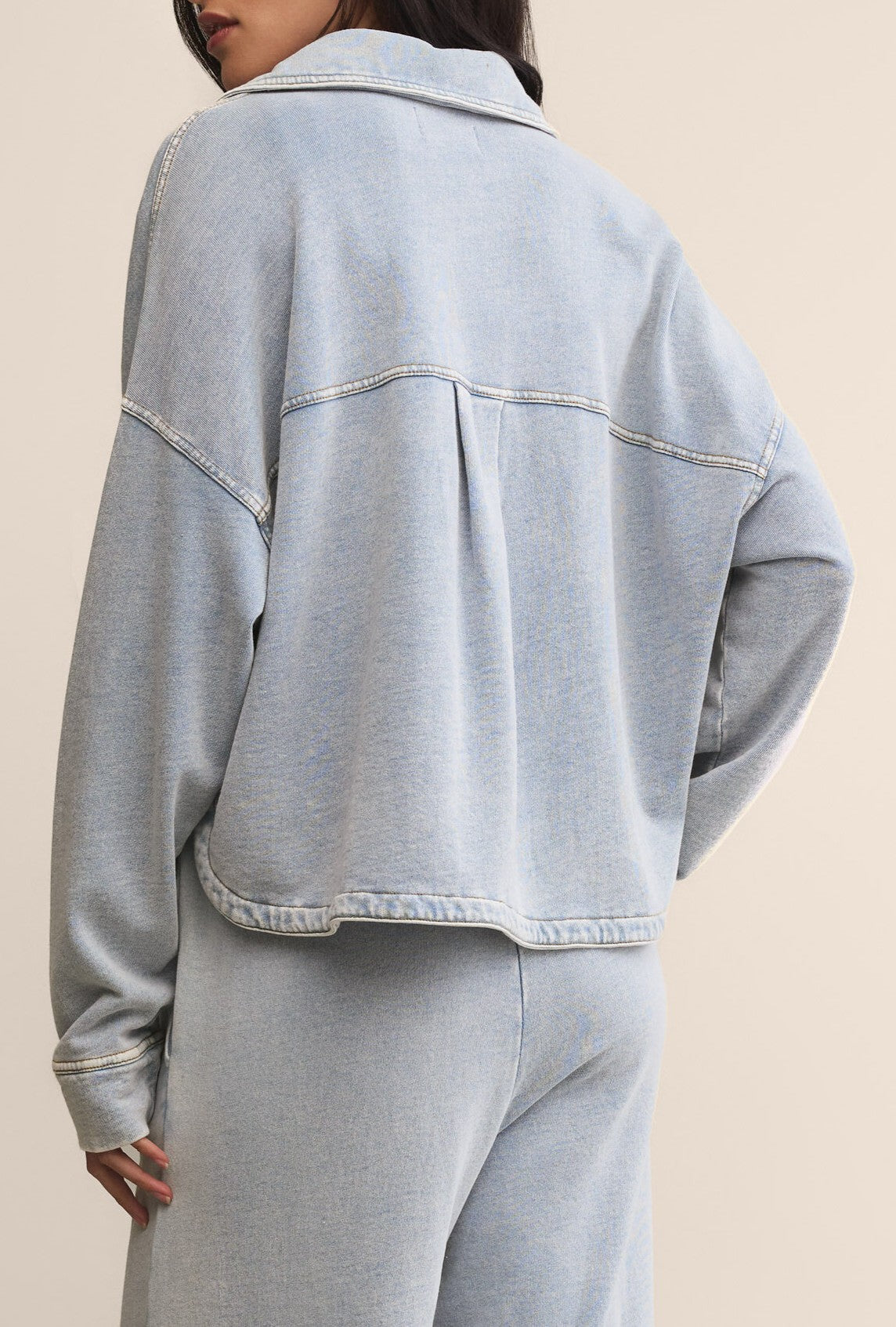 All Day Cropped Knit Denim Jacket