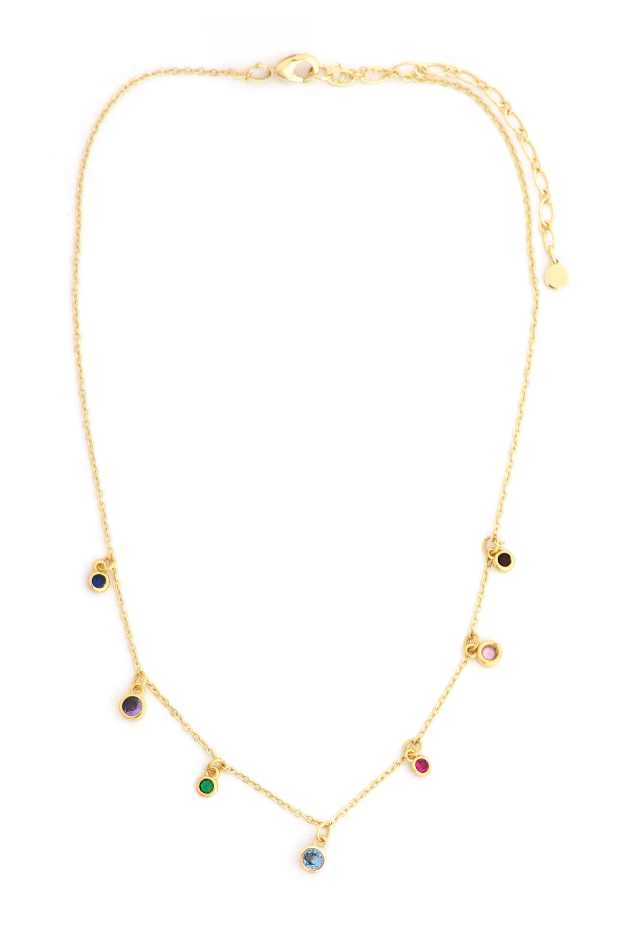 16 In Neck Gold Chain With Mix CIircle Drop