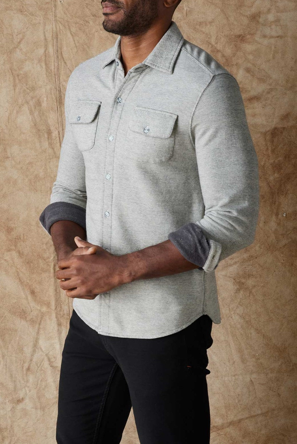Textured Knit Shirt In Grey