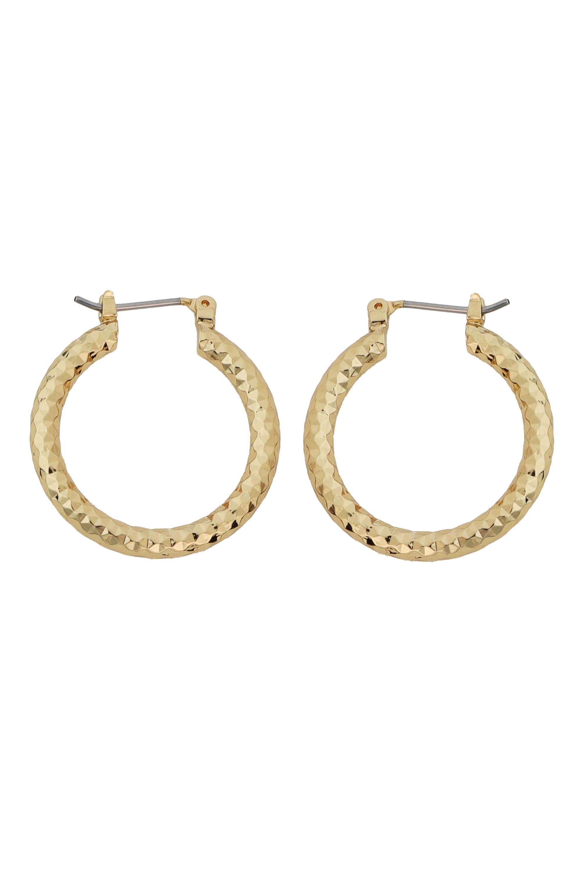 Gold Faceted Cut Hoop Earrings