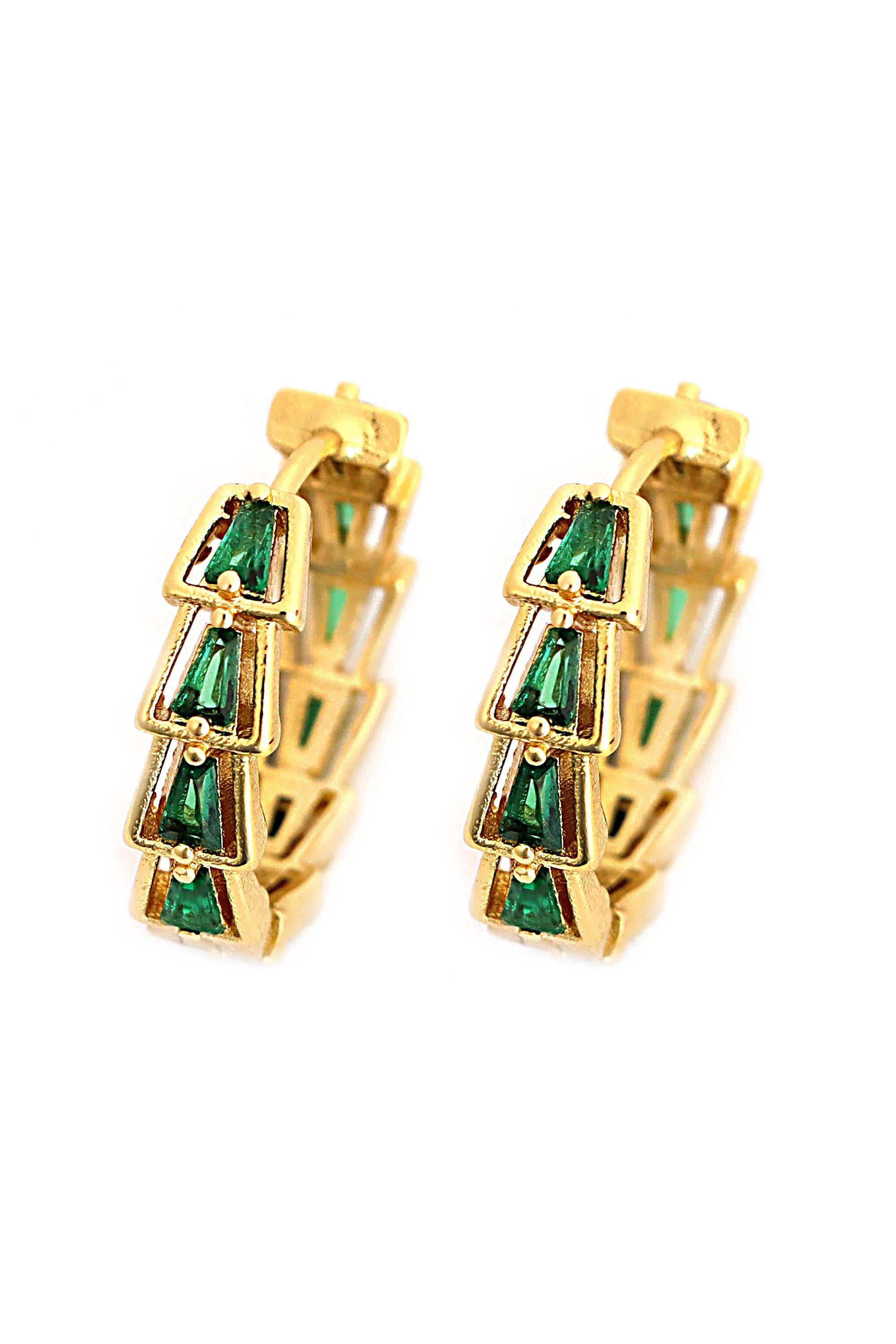 Gold & Emerald Crystal Stacked Mini Hoop Hinge Earrings