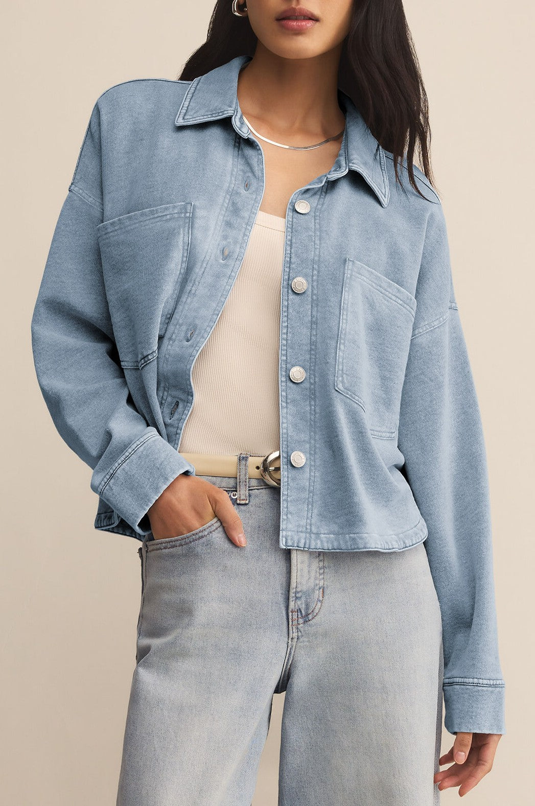All Day Cropped Knit Denim Jacket