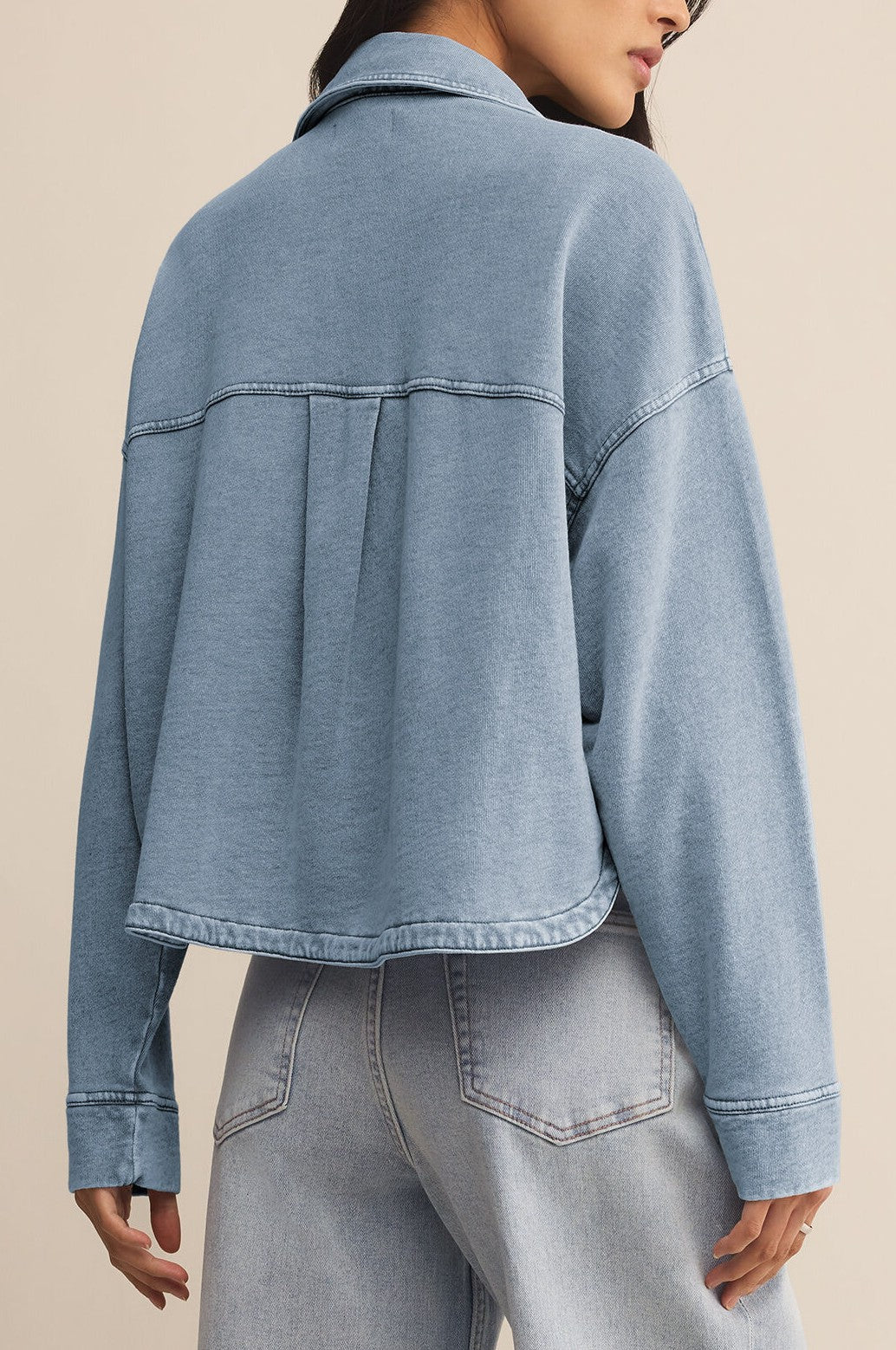 All Day Cropped Knit Denim Jacket