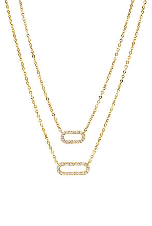 Pave Graduated Open Paperclip Necklace